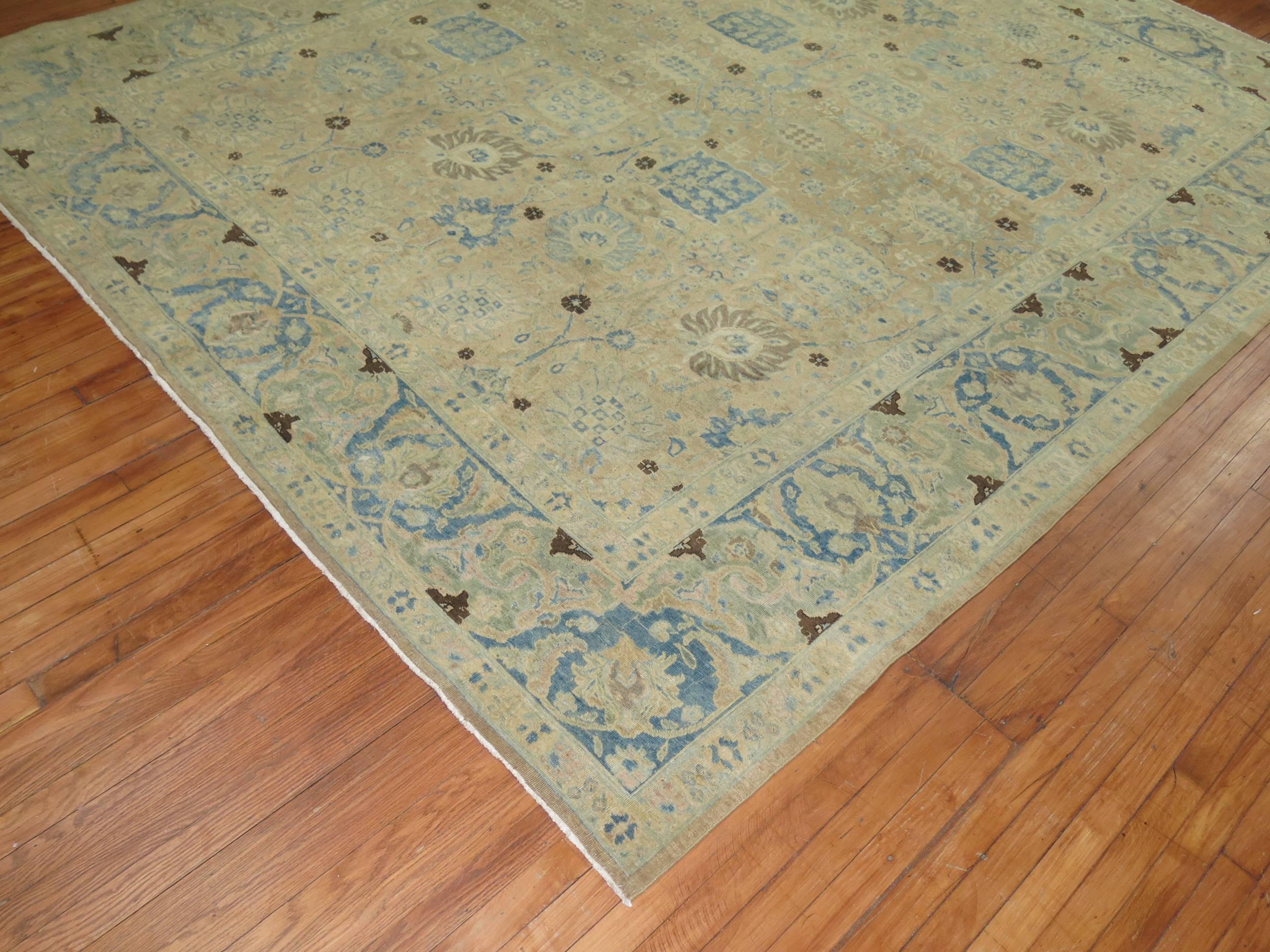 Persian Antique Tabriz in Camel and Blue