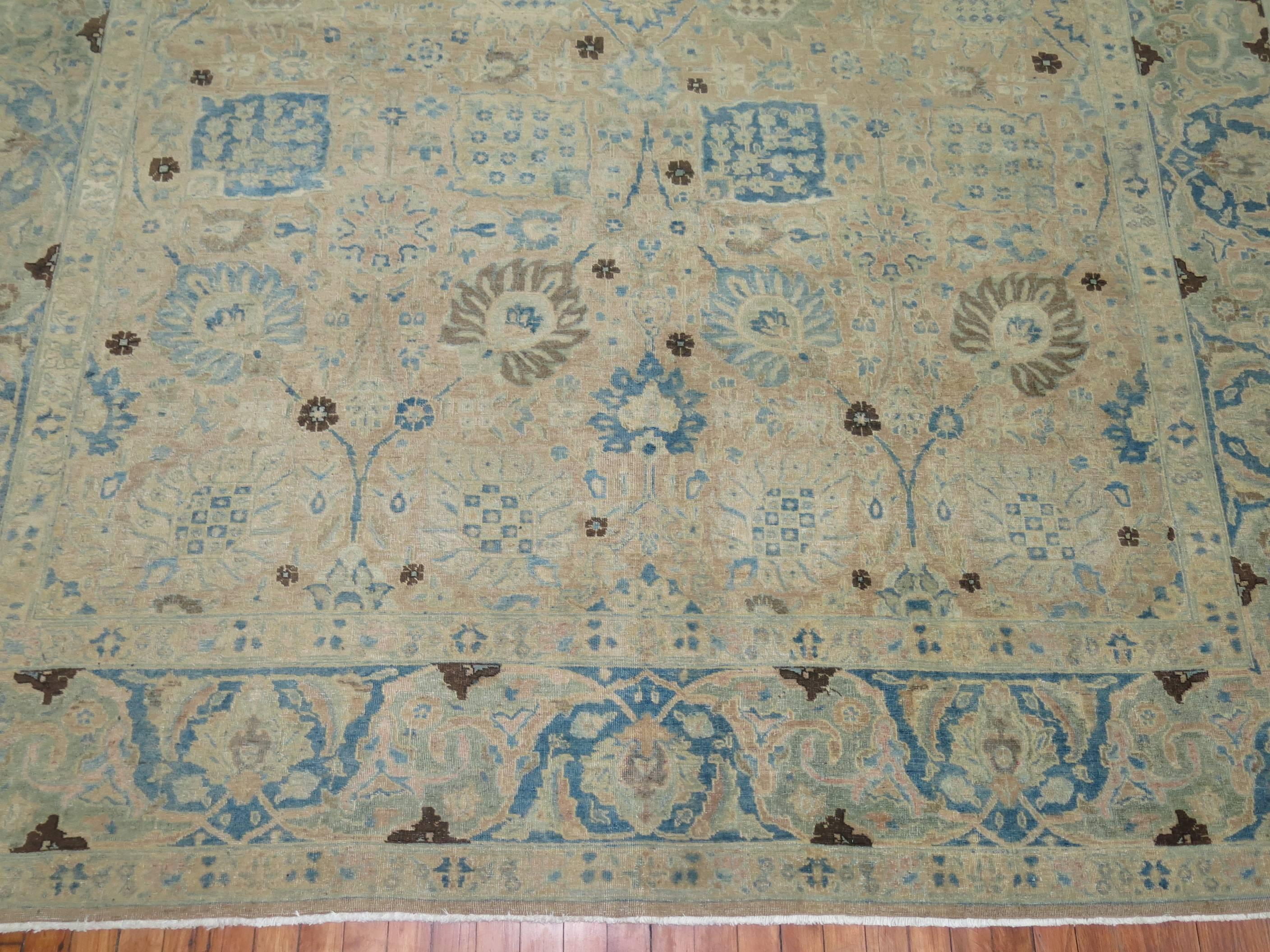 Wool Antique Tabriz in Camel and Blue