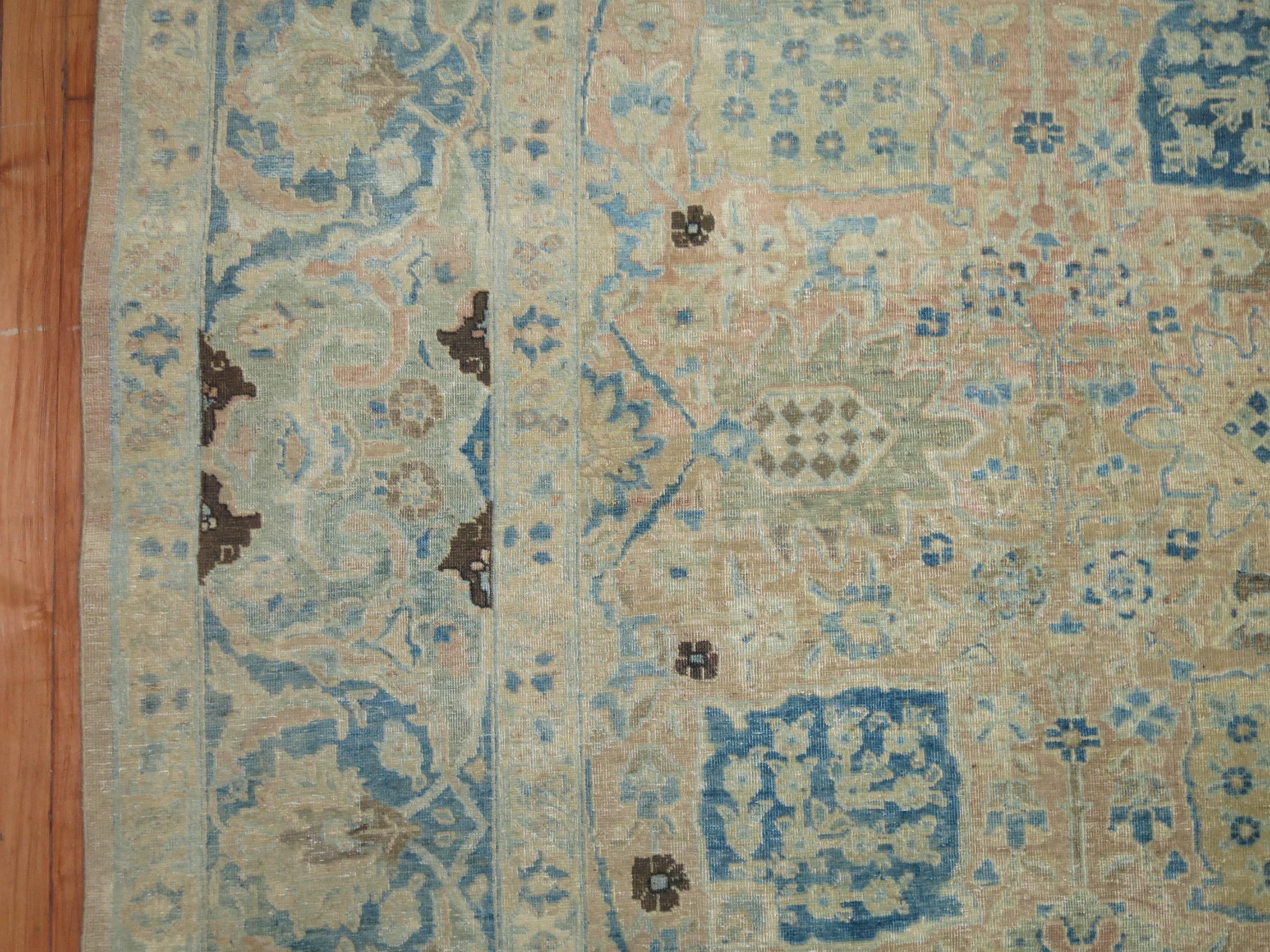 Antique Tabriz in Camel and Blue 1