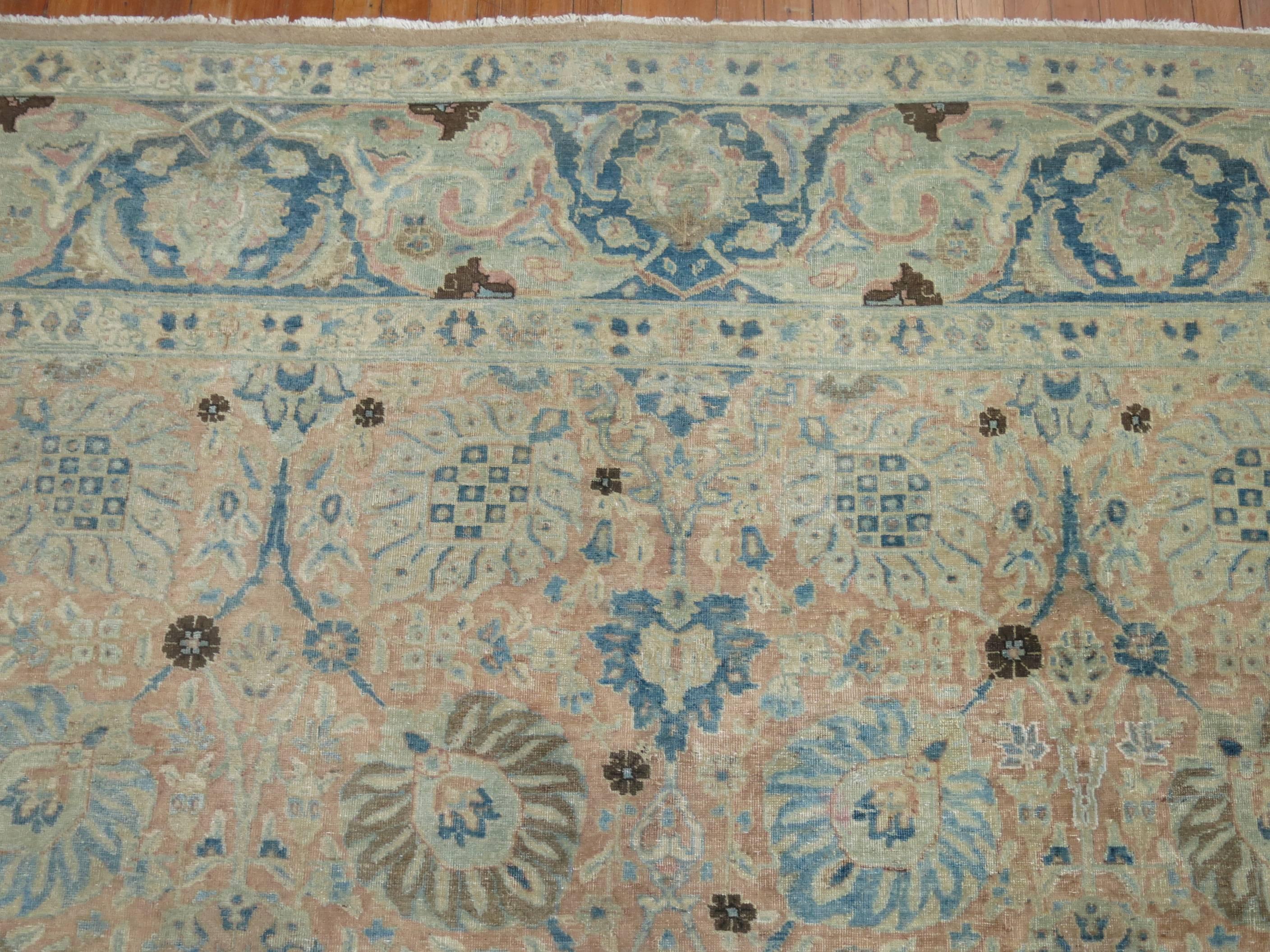 Antique Tabriz in Camel and Blue 3