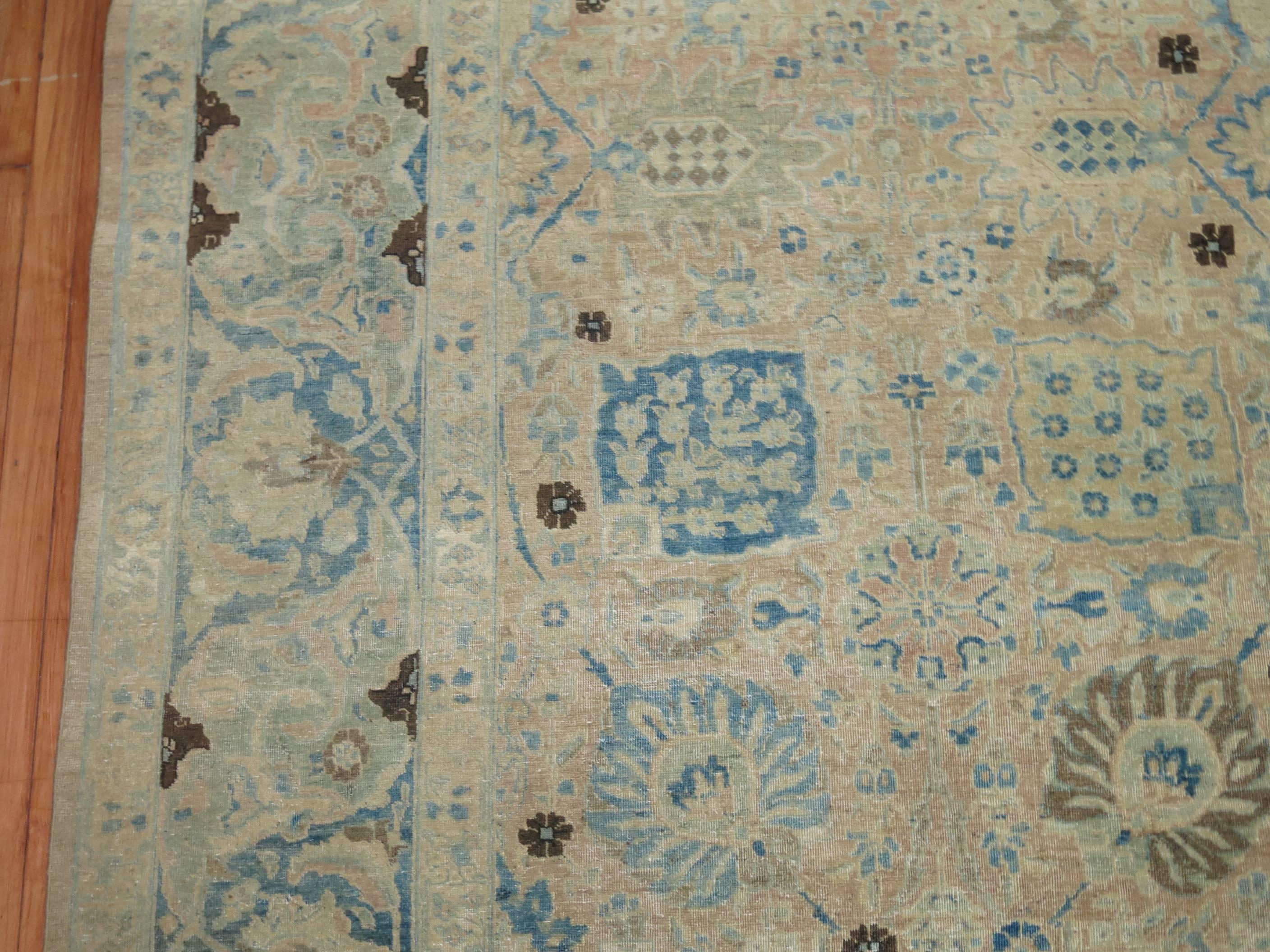 Antique Tabriz in Camel and Blue In Good Condition In New York, NY