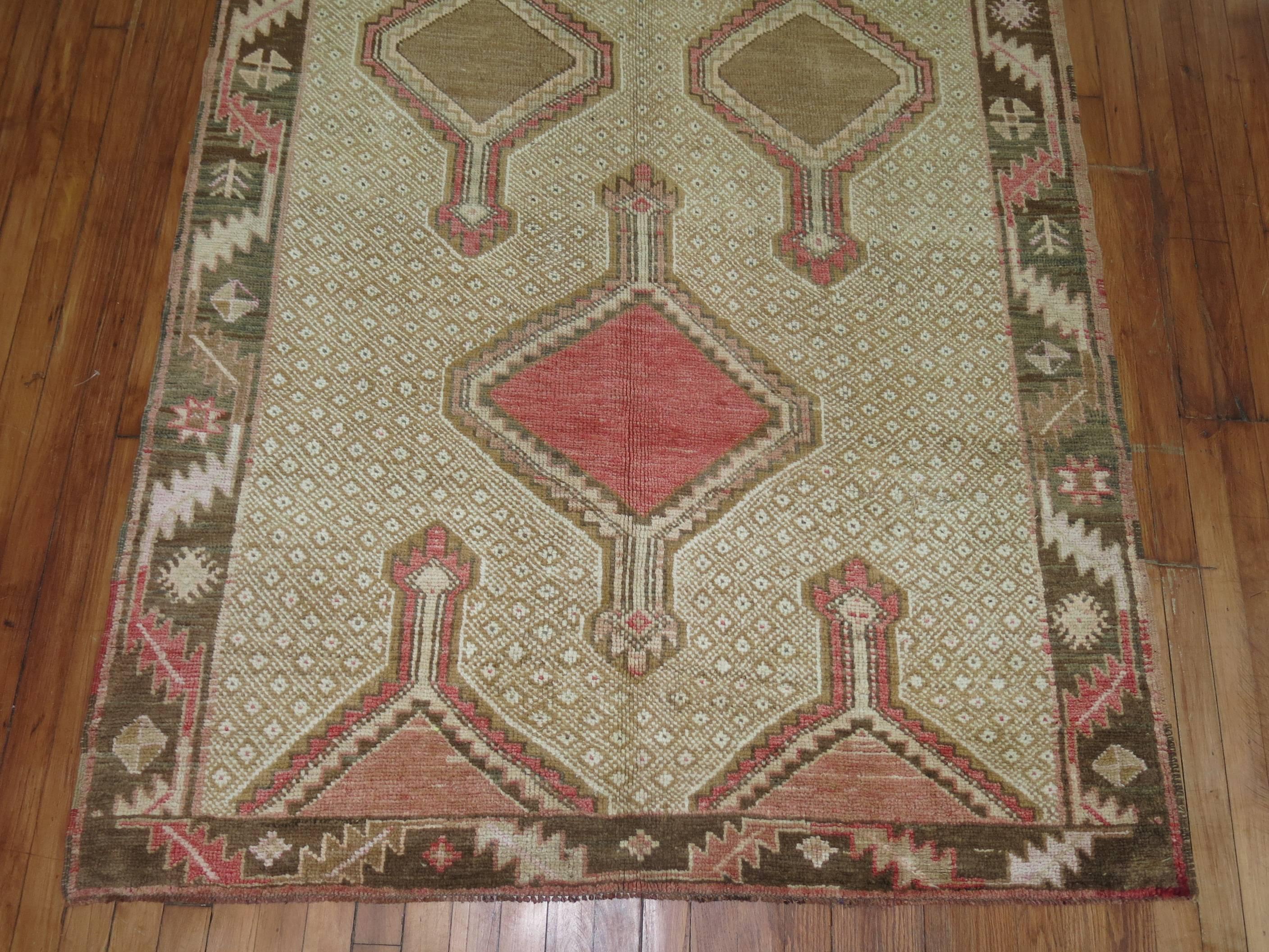 Hand-Knotted Tribal Vintage Turkish Gallery Pink Accent Rug For Sale