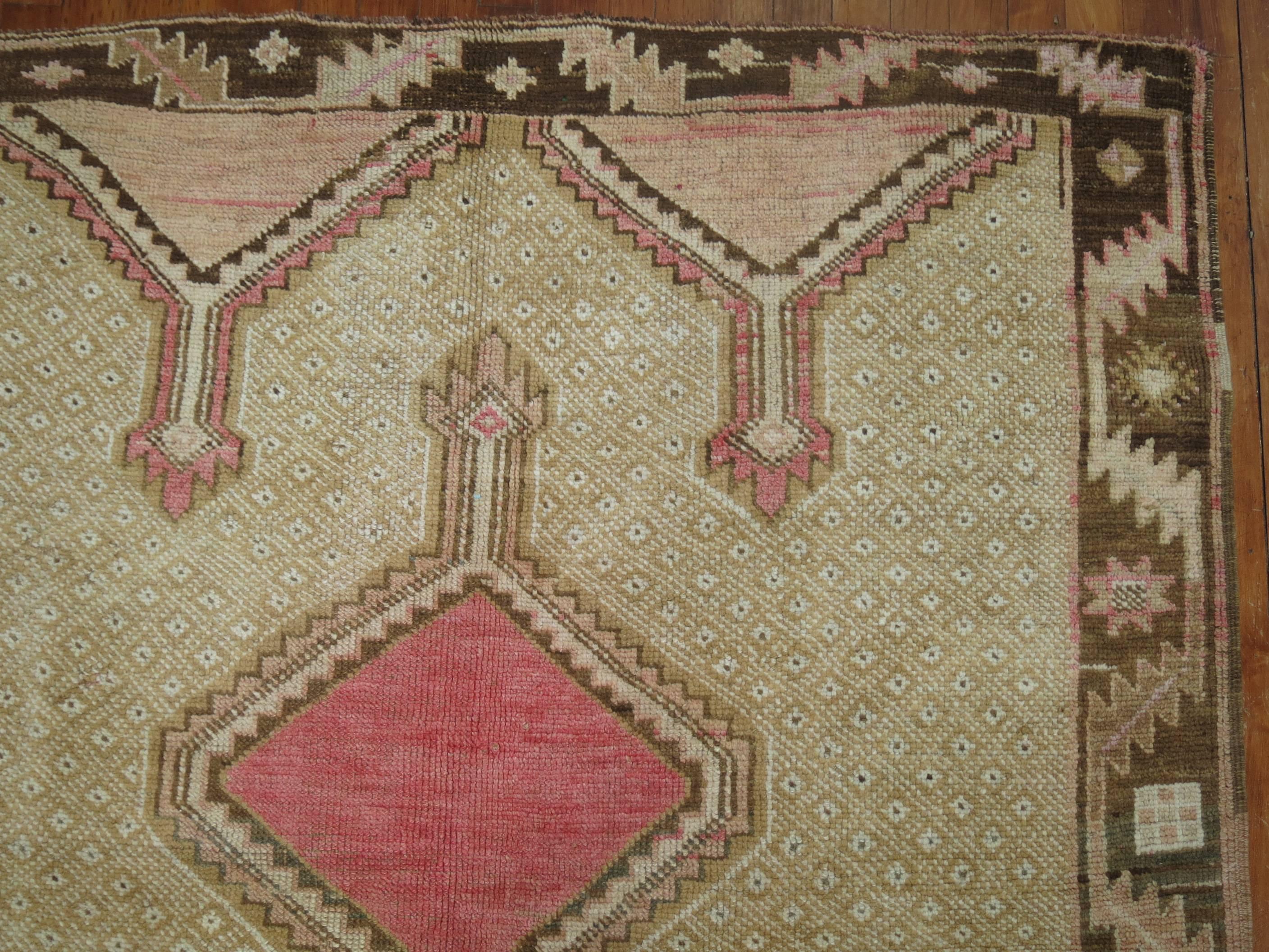 Asian Tribal Vintage Turkish Gallery Pink Accent Rug For Sale