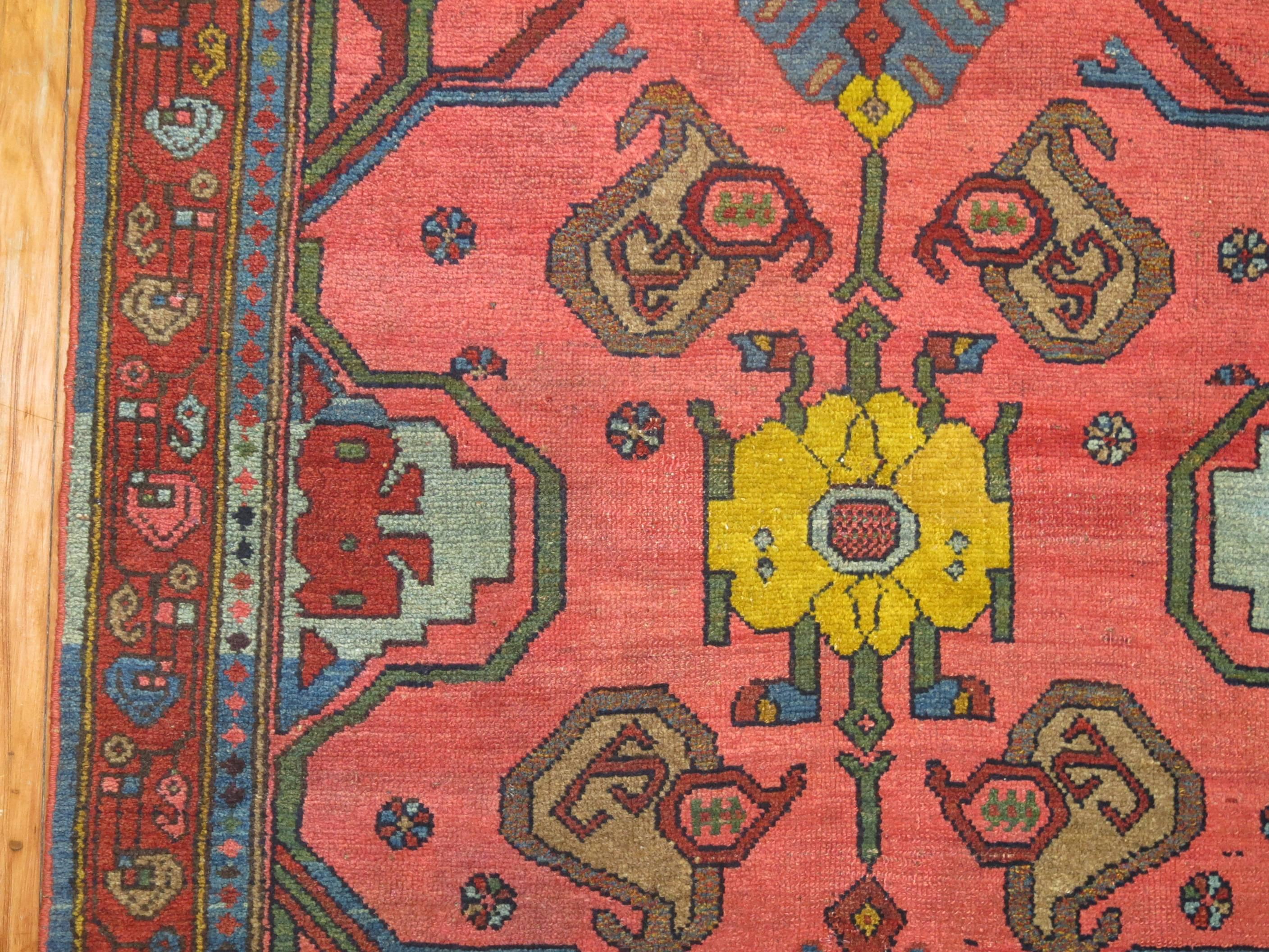 Early 20th Century Traditional Coral Background 20th Century Antique Persian Rug For Sale