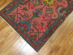 Traditional Coral Background 20th Century Antique Persian Rug