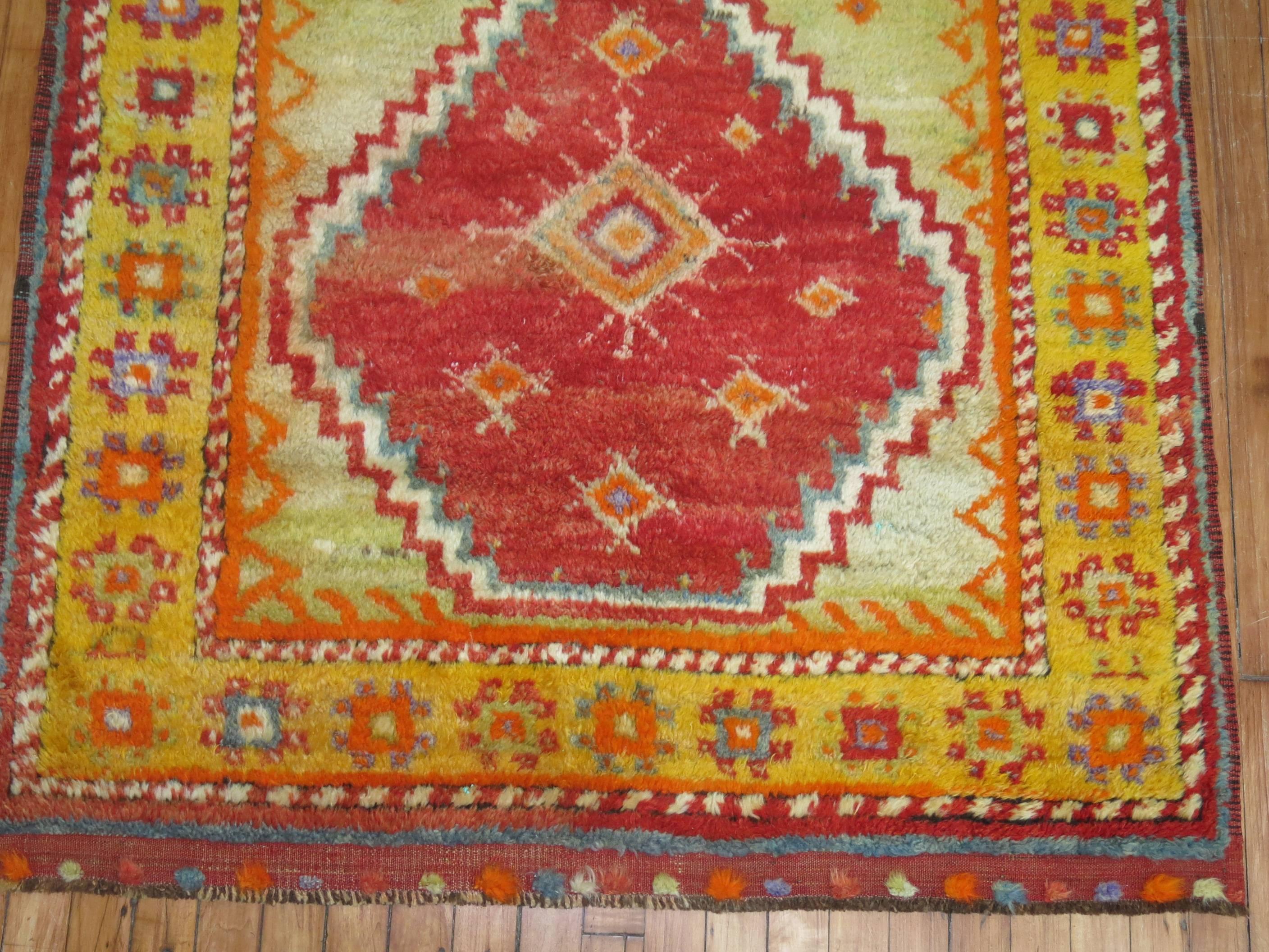 Hand-Knotted Colorful Red Orange Vintage Turkish Tulu Square Carpet For Sale