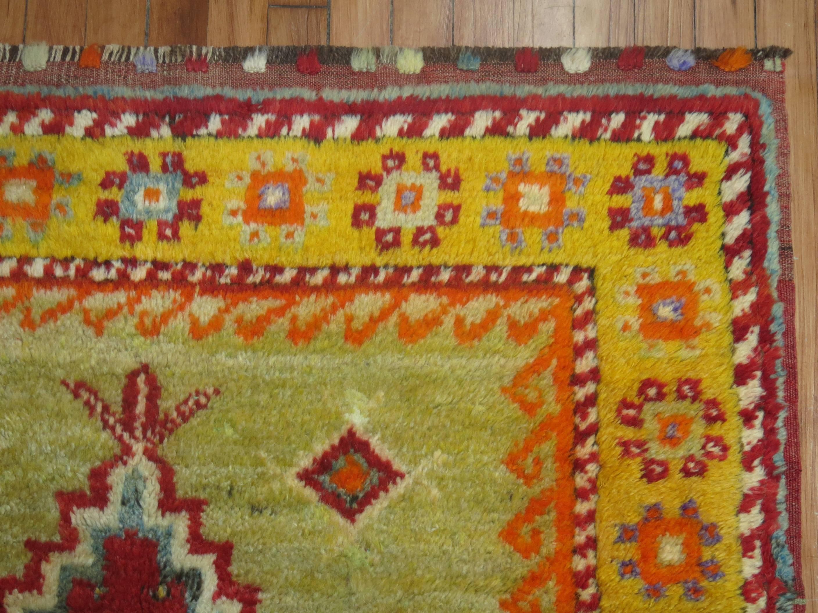 Bohemian Colorful Red Orange Vintage Turkish Tulu Square Carpet For Sale