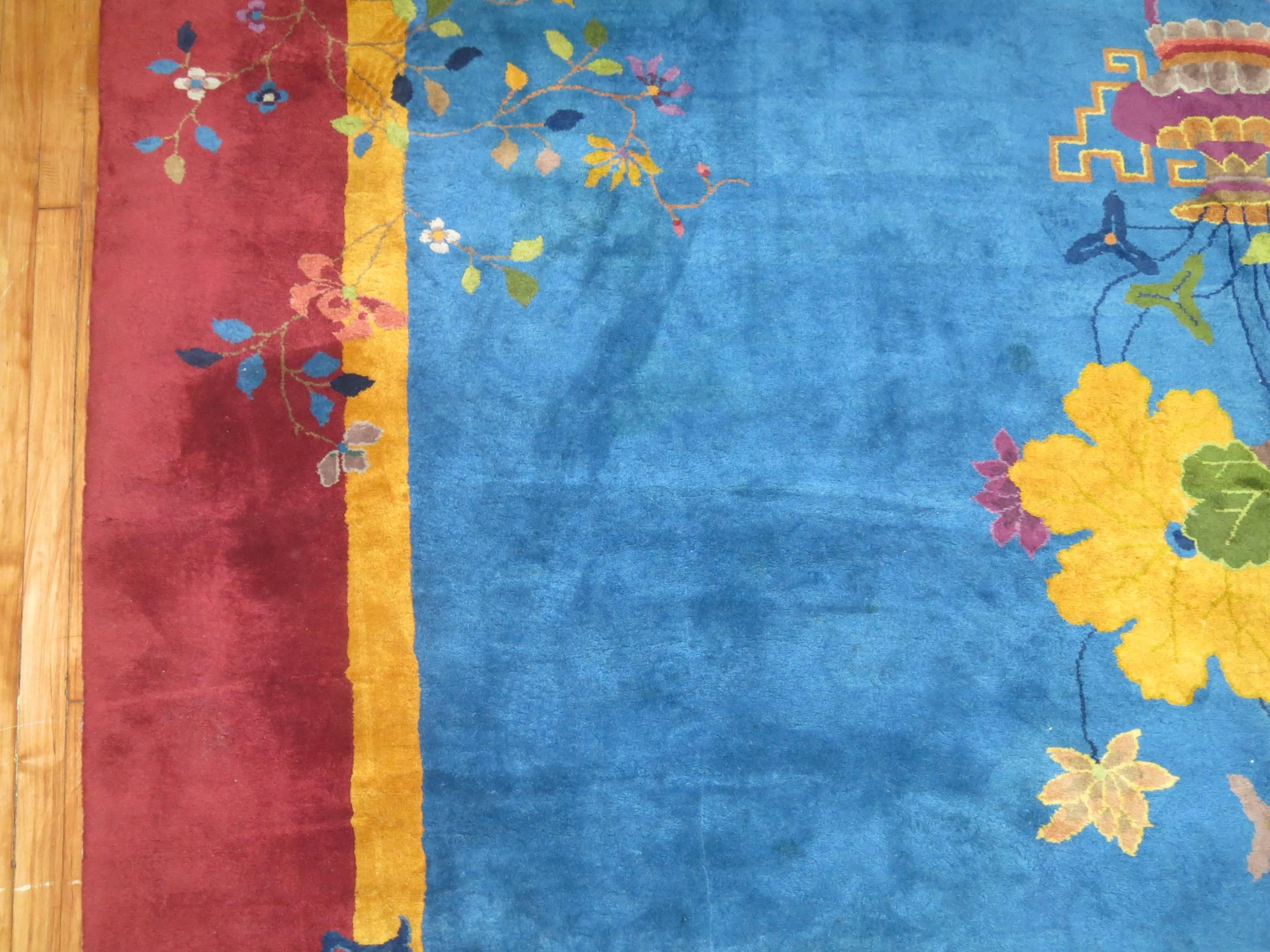 Zabihi Collection Blue Oversize Chinese Art Deco Nichols Rug In Good Condition For Sale In New York, NY