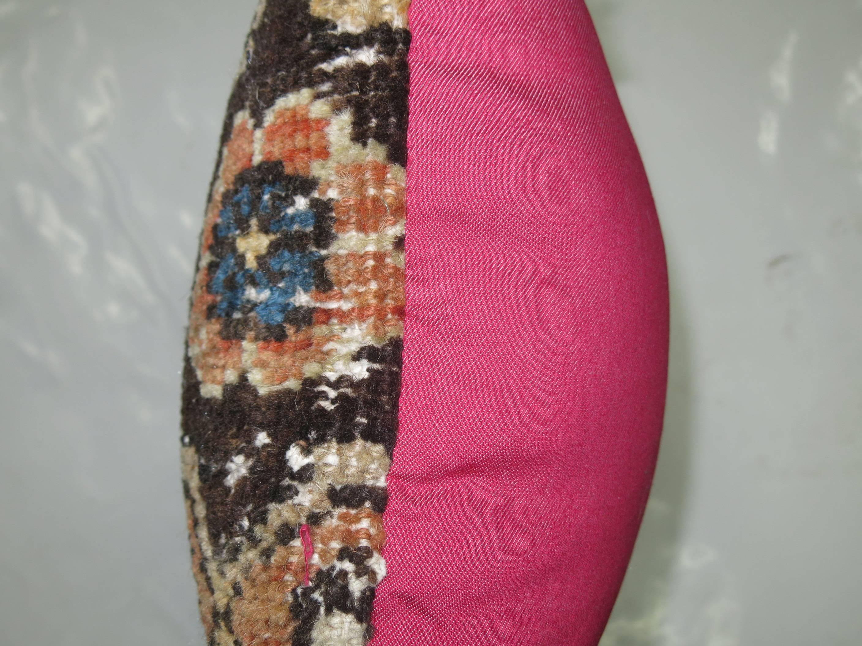 One of a kind pillow made from a 19th century Persian Mahal with pink cotton back and zipper closure.

Size: 13