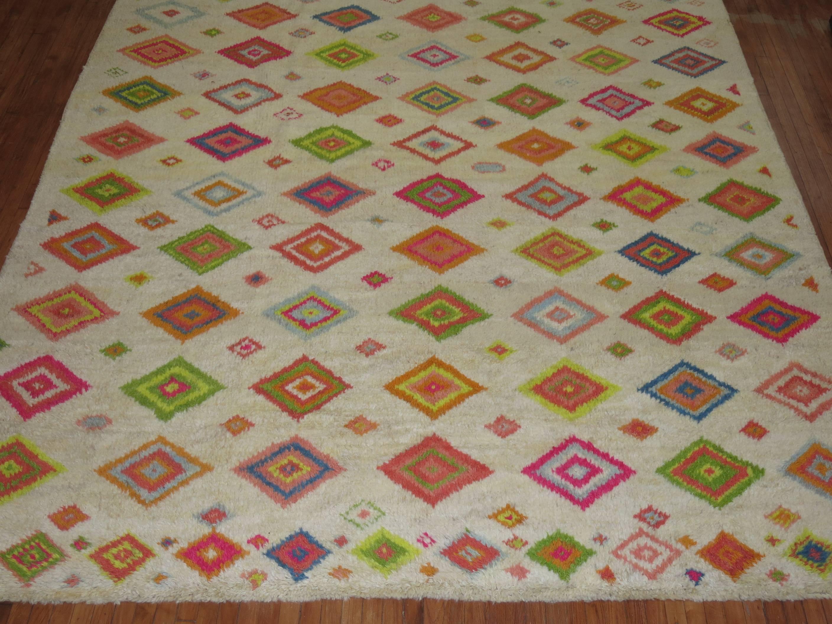 Wool Large Colorful Turkish Tulu Bohemian Carpet  For Sale