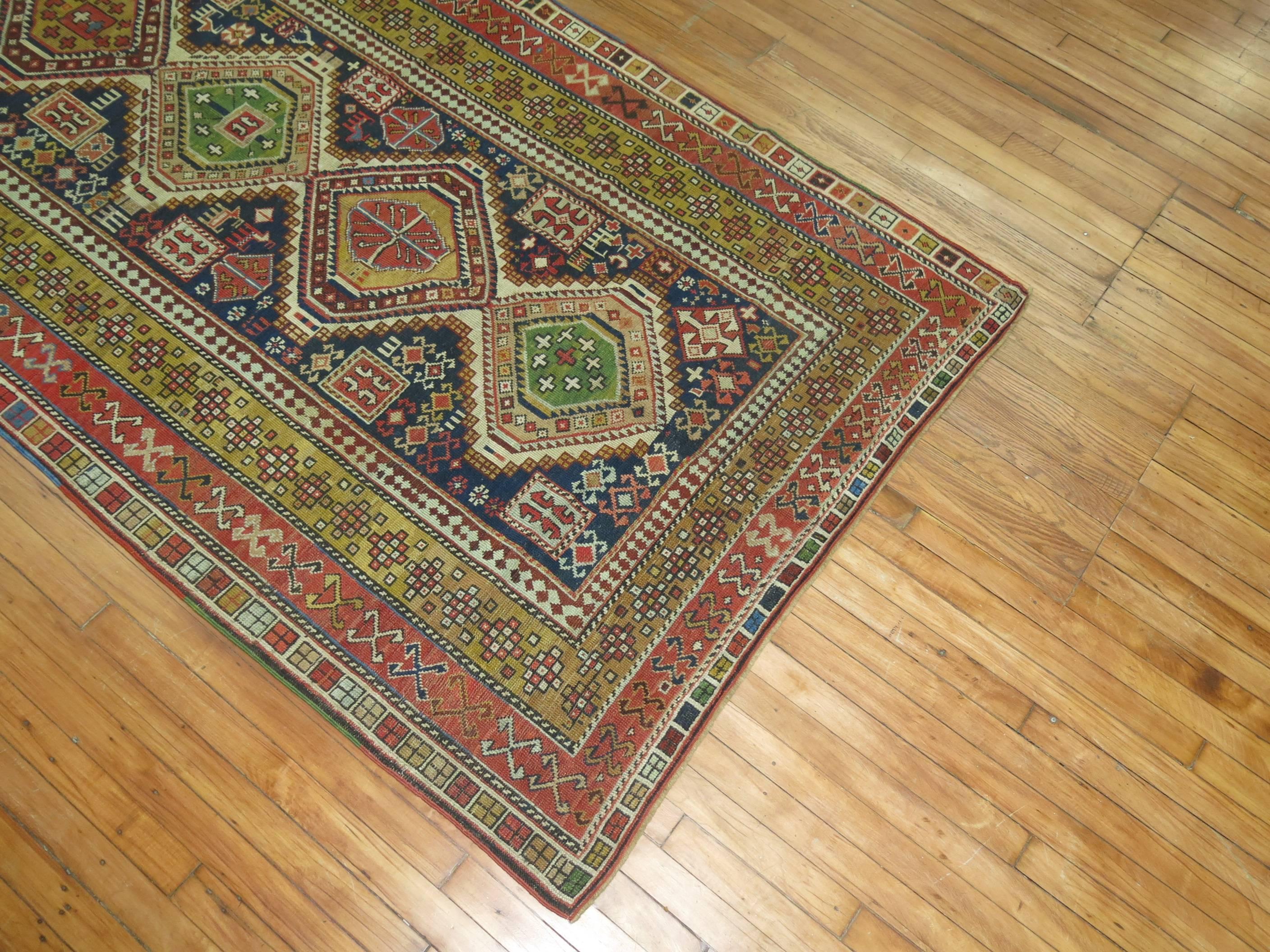 Colorful Handwoven Early 20th Century Antique Caucasian Accent Size Shirvan Rug For Sale 1