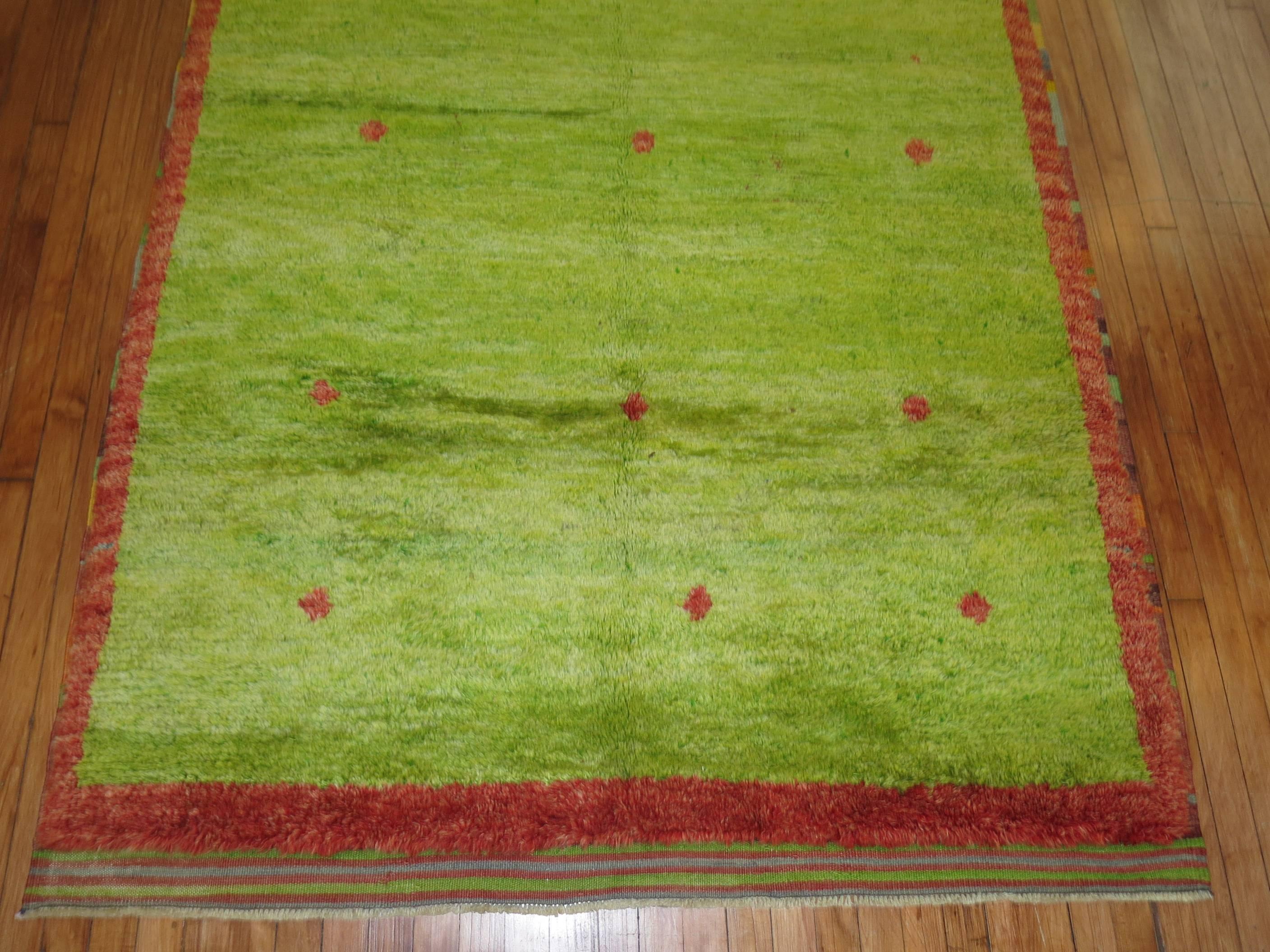 Lime Green Vintage Turkish Tulu Pile Rug In Excellent Condition For Sale In New York, NY