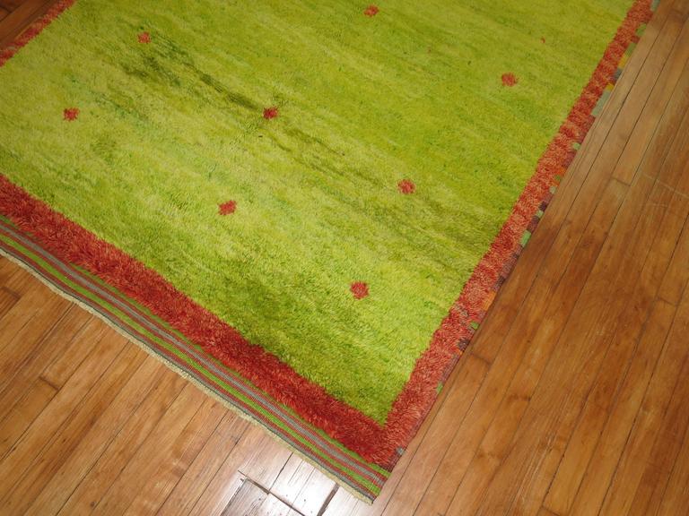 Lime Green Vintage Turkish Tulu Pile Rug For Sale at 1stDibs