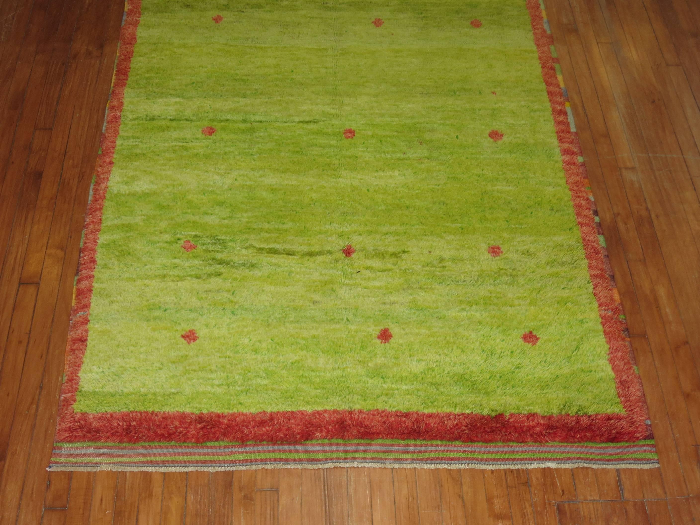Hand-Woven Lime Green Vintage Turkish Tulu Pile Rug For Sale