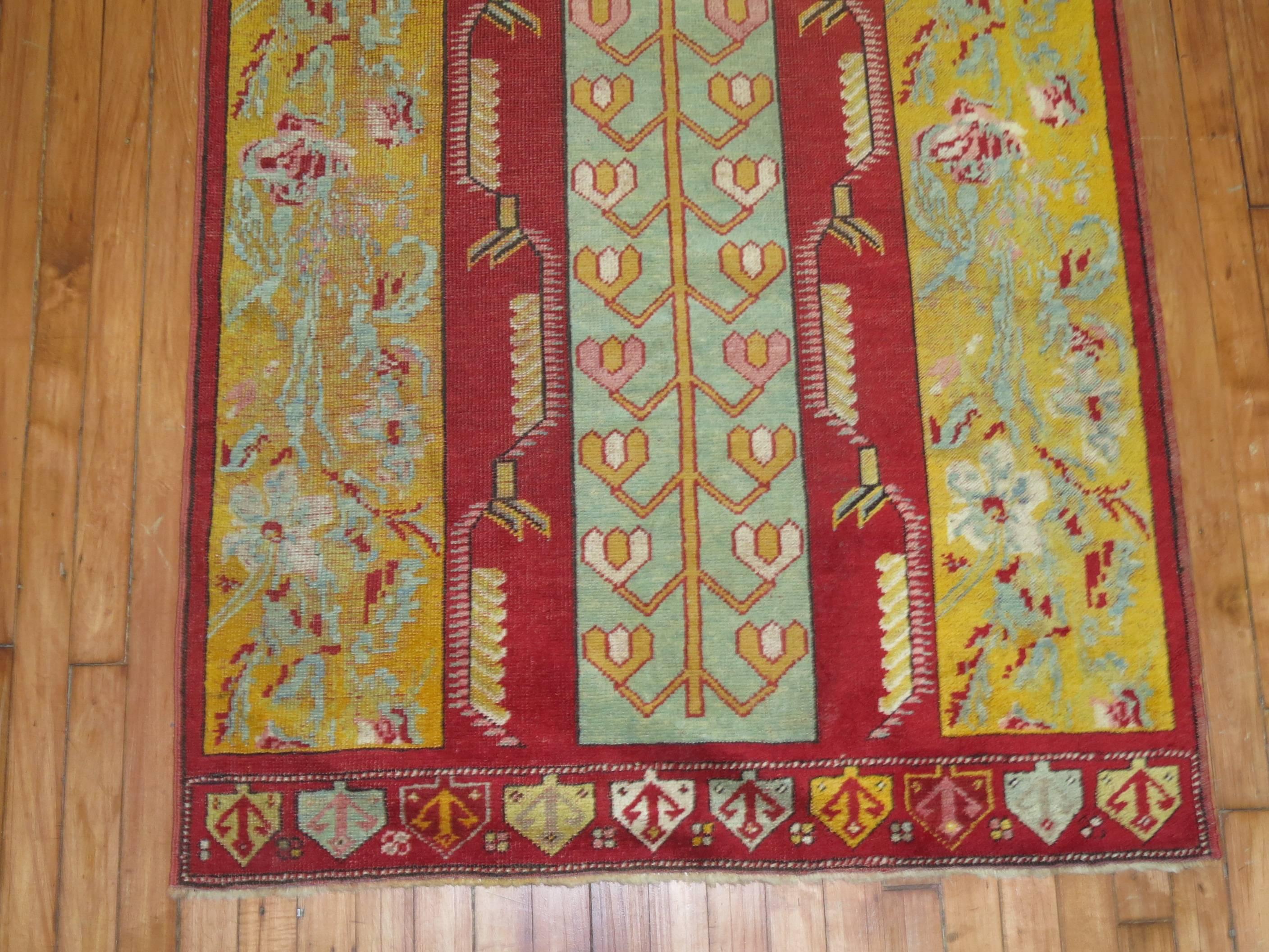 Romantic Colorful Red Yellow Turkish Melas Early 20th Century Wool Runner For Sale
