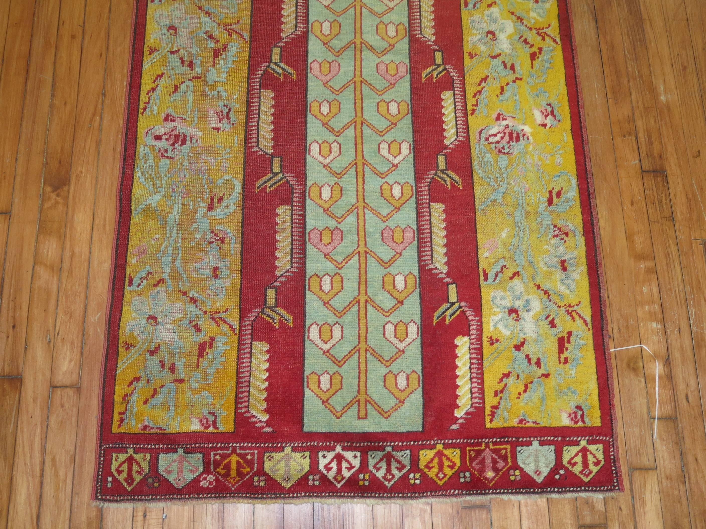 Colorful Red Yellow Turkish Melas Early 20th Century Wool Runner In Excellent Condition For Sale In New York, NY