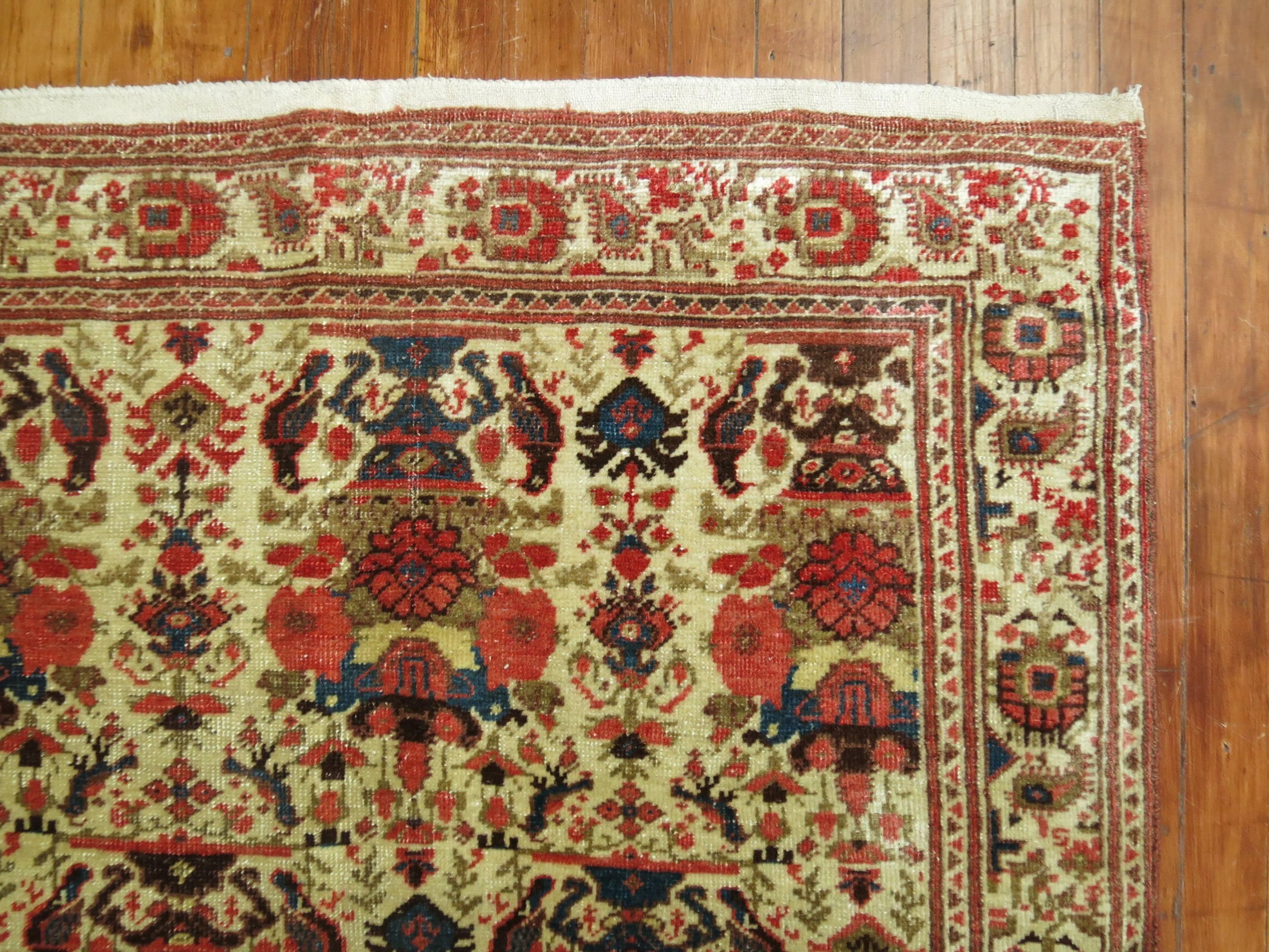 Hand-Knotted Ivory Persian Malayer Runner