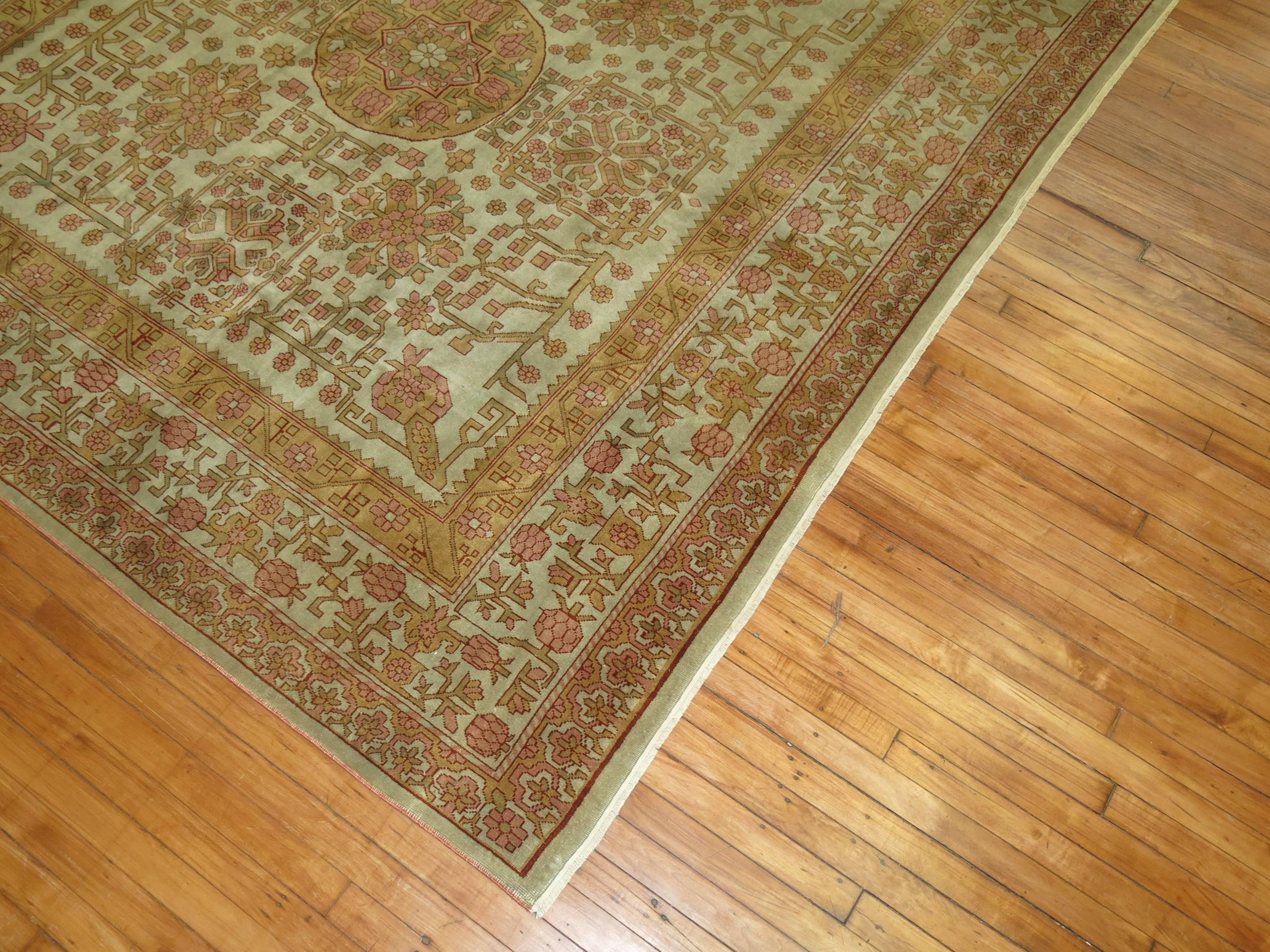 Square Botanical Floral Vintage East Turkestan Rug In Good Condition For Sale In New York, NY