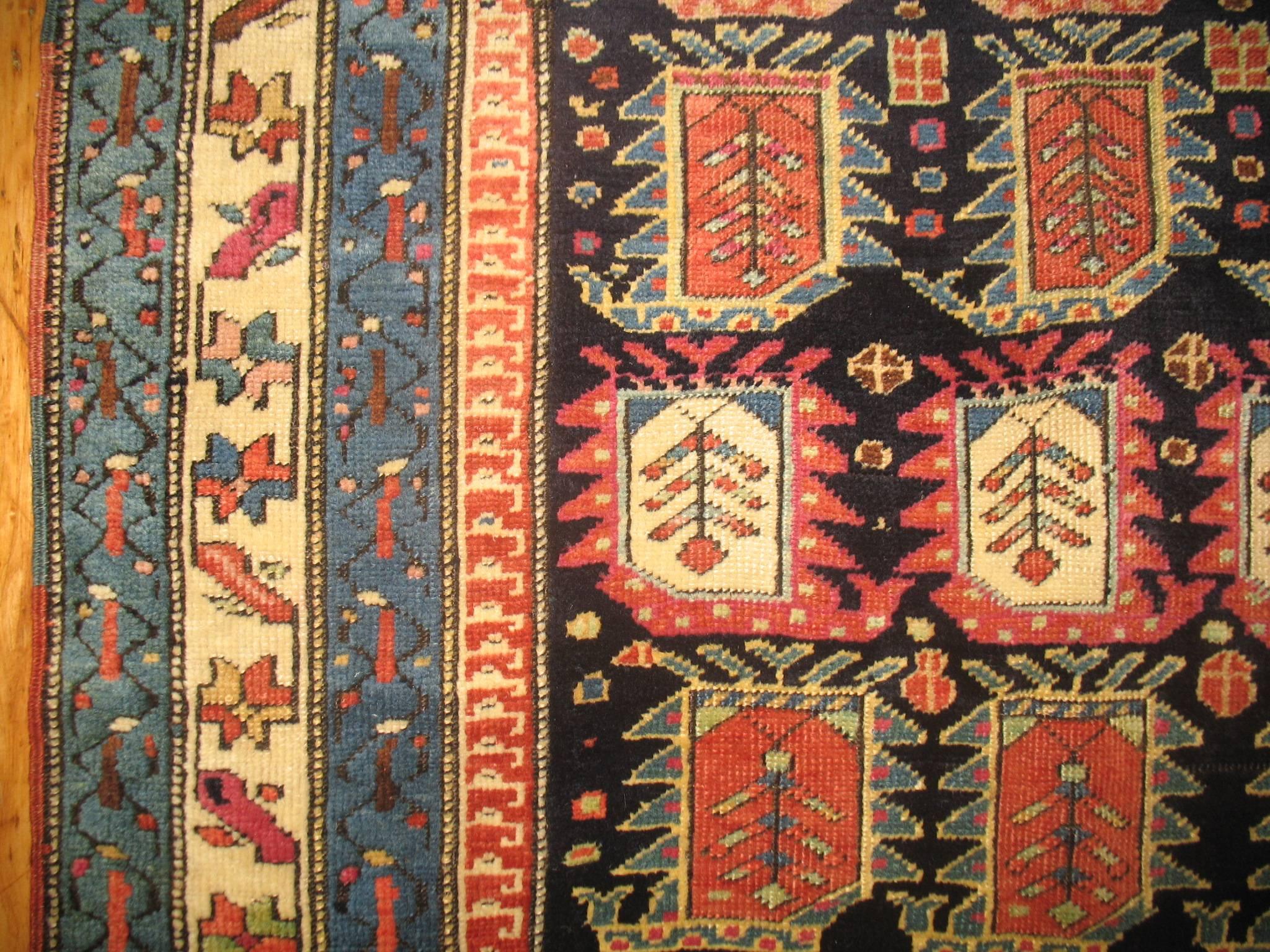 Russian Antique Caucasian Runner with Paisley Motif