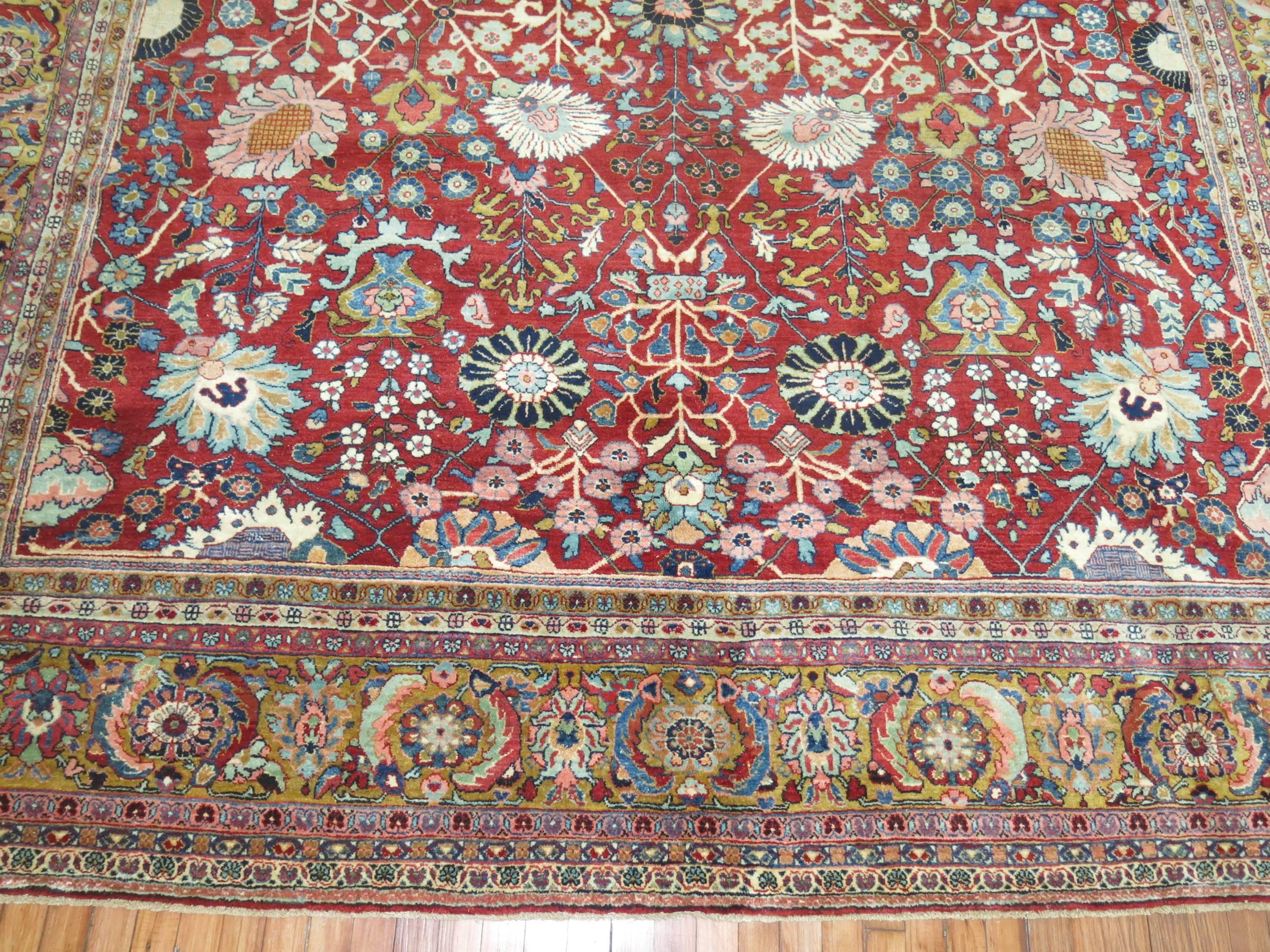 Jazzy Antique Persian Tabriz Sarouk Carpet For Sale 2