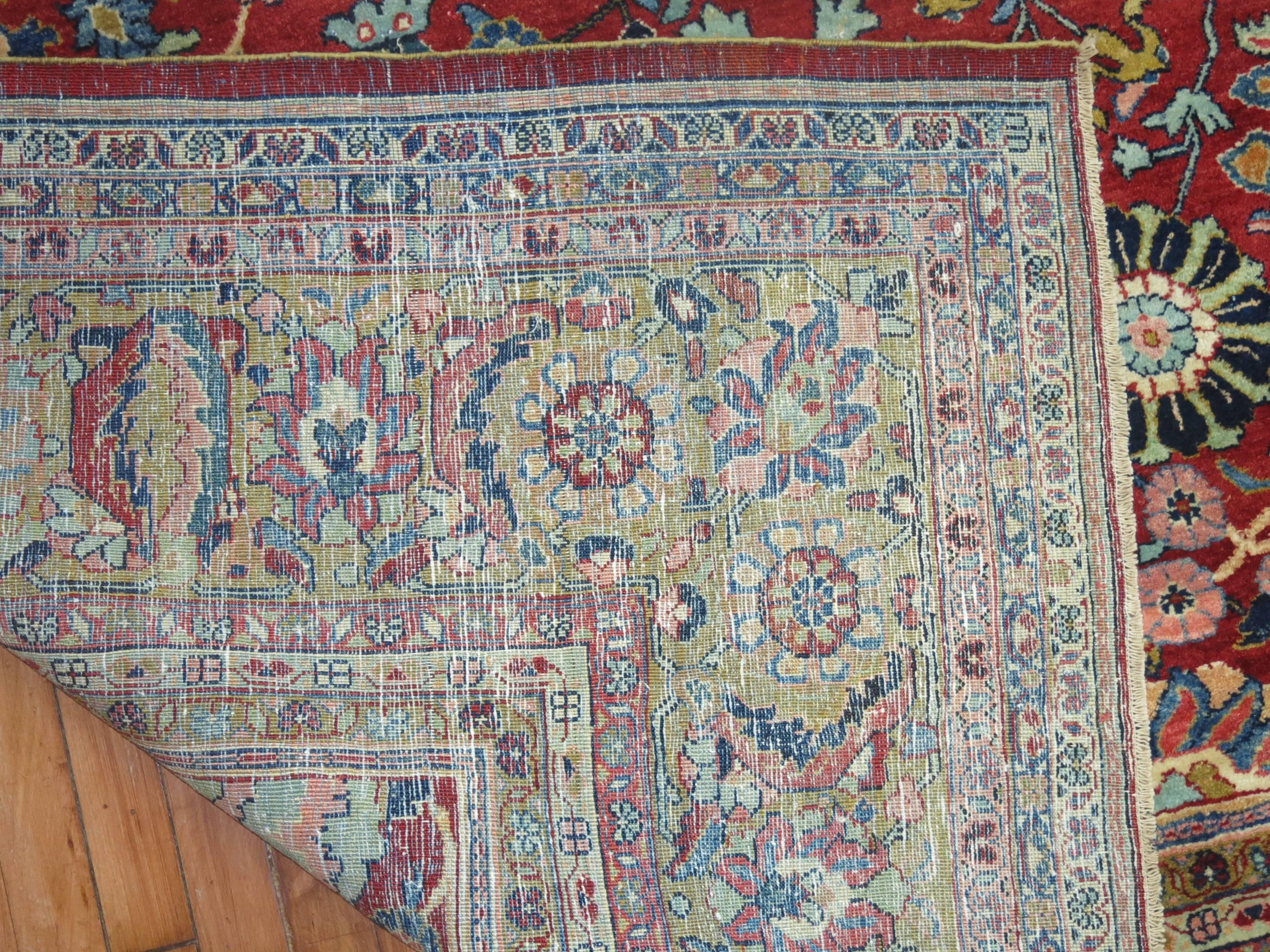 Jazzy Antique Persian Tabriz Sarouk Carpet For Sale 1
