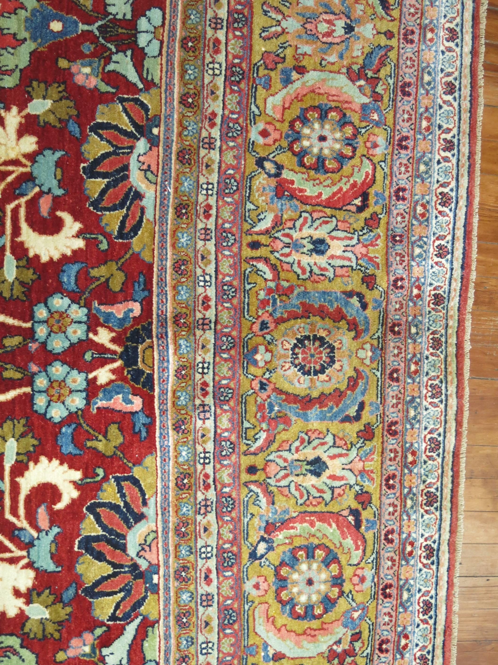Jazzy Antique Persian Tabriz Sarouk Carpet In Good Condition For Sale In New York, NY