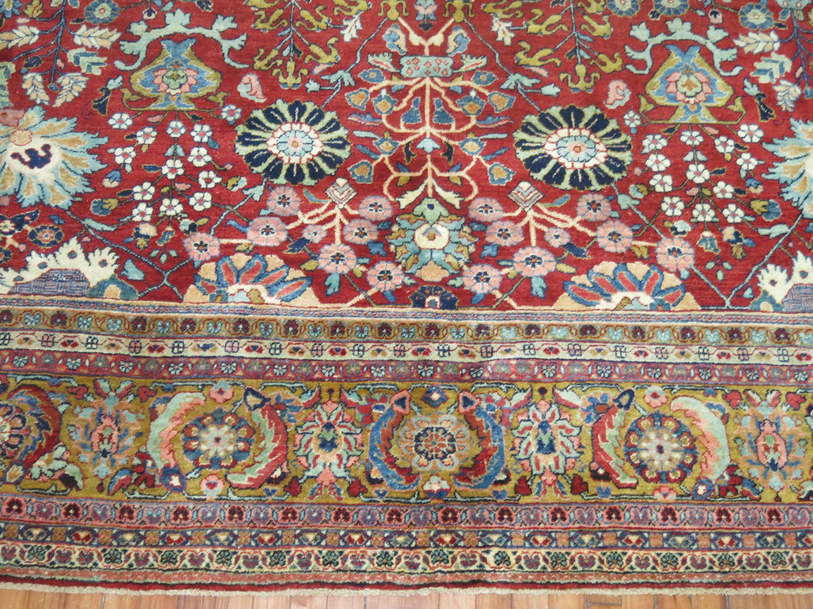 Sarouk Farahan Jazzy Antique Persian Tabriz Sarouk Carpet For Sale