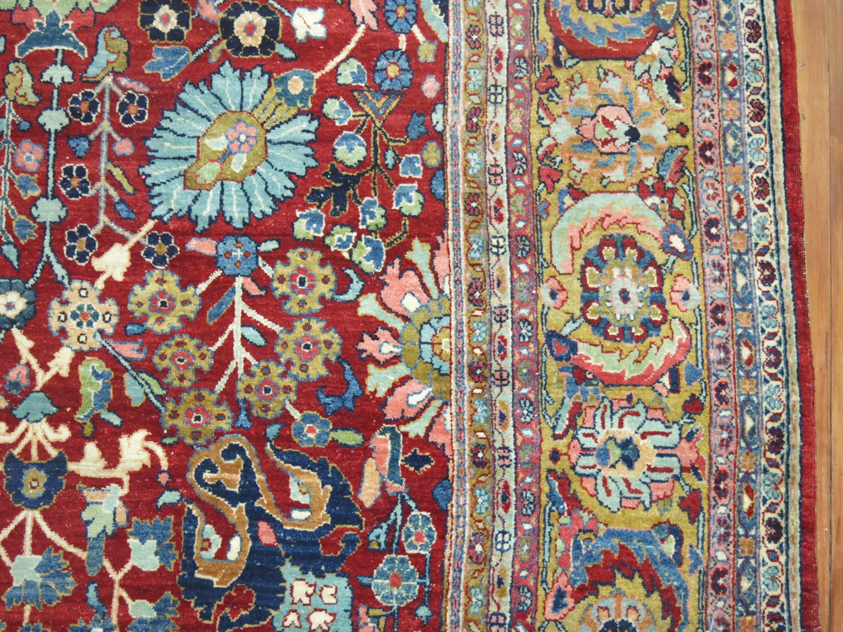 Wool Jazzy Antique Persian Tabriz Sarouk Carpet For Sale