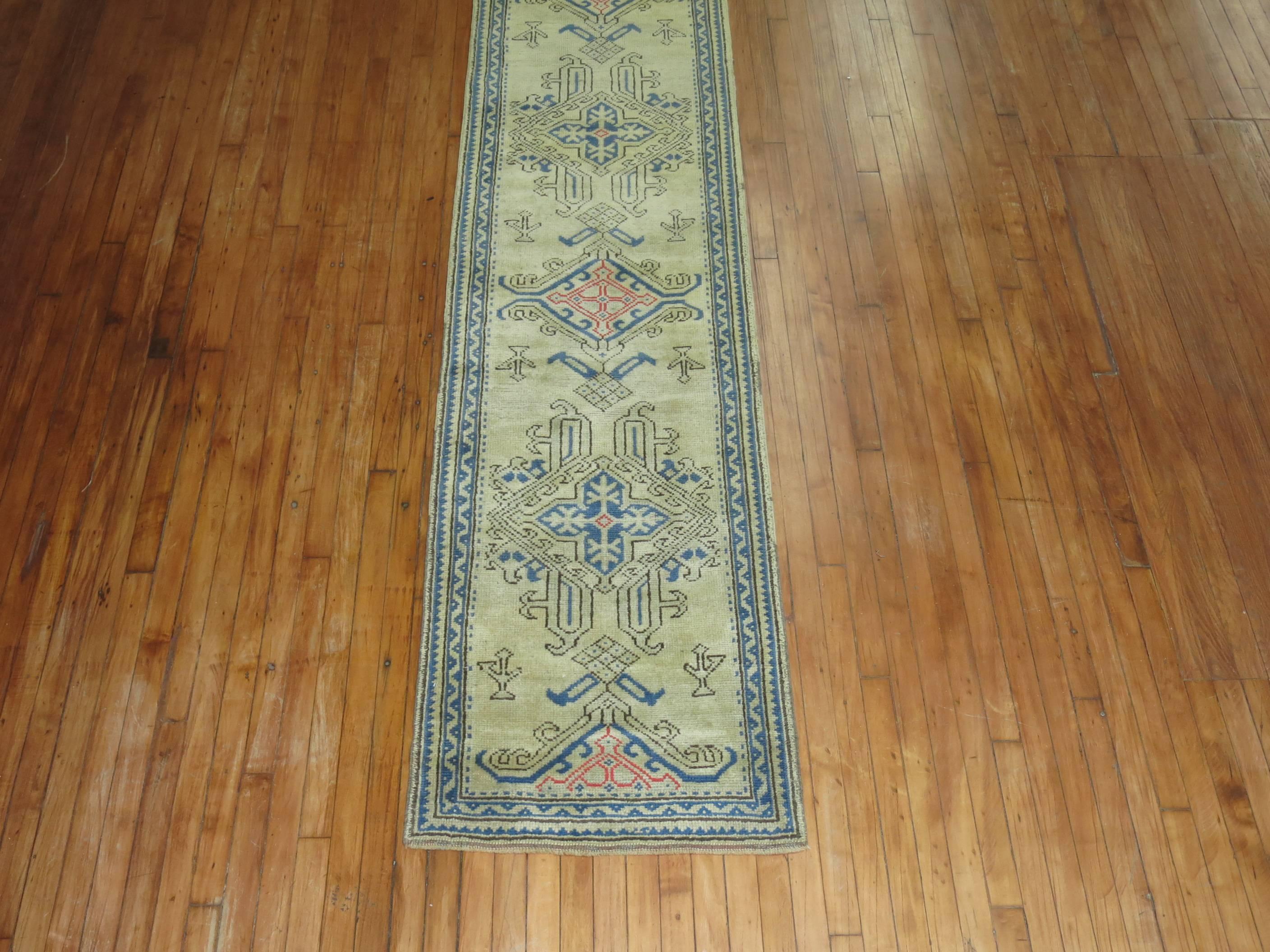 Wool Antique Oushak Hallway Staircase Runner For Sale