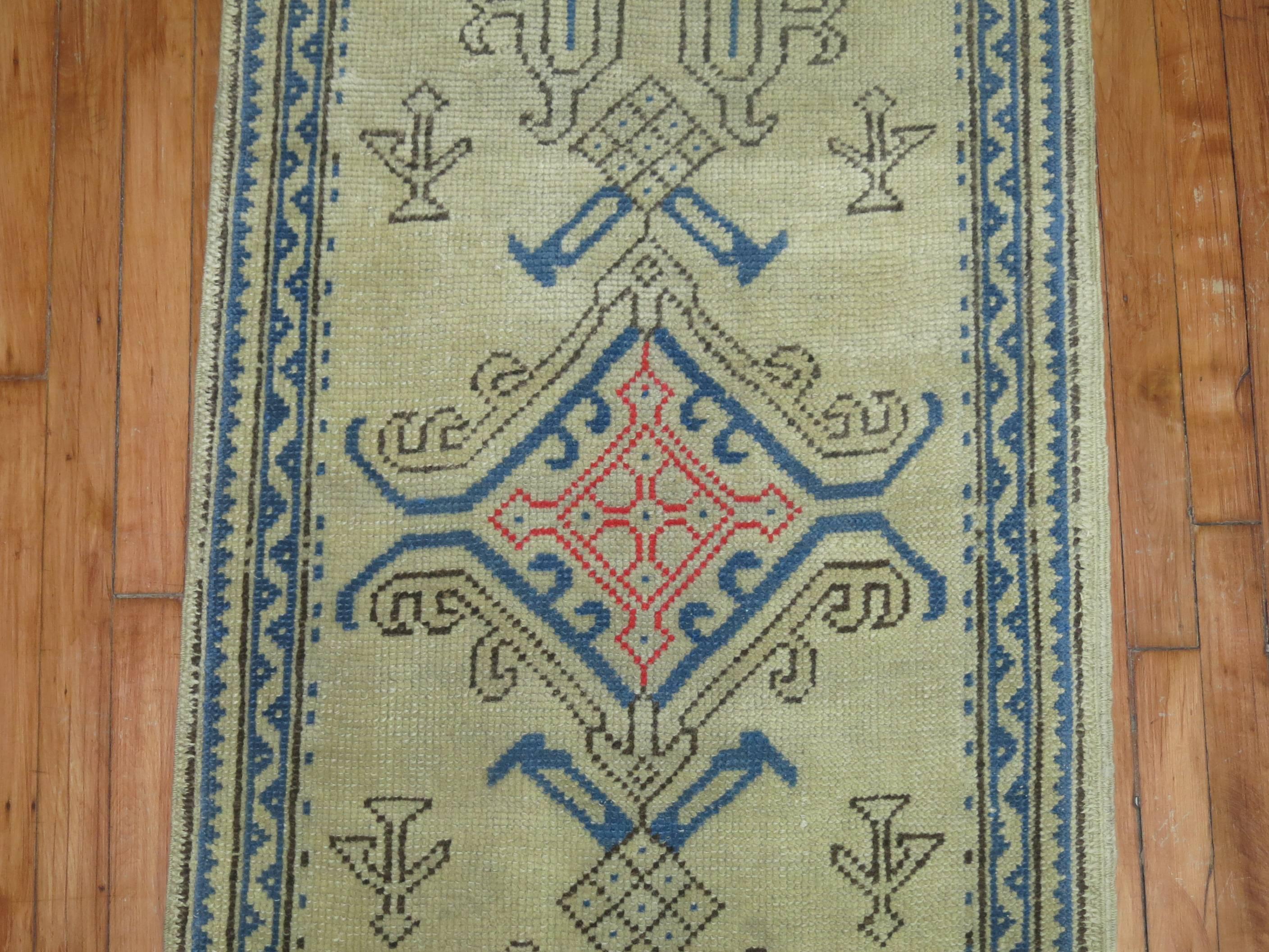 Hand-Knotted Antique Oushak Hallway Staircase Runner For Sale