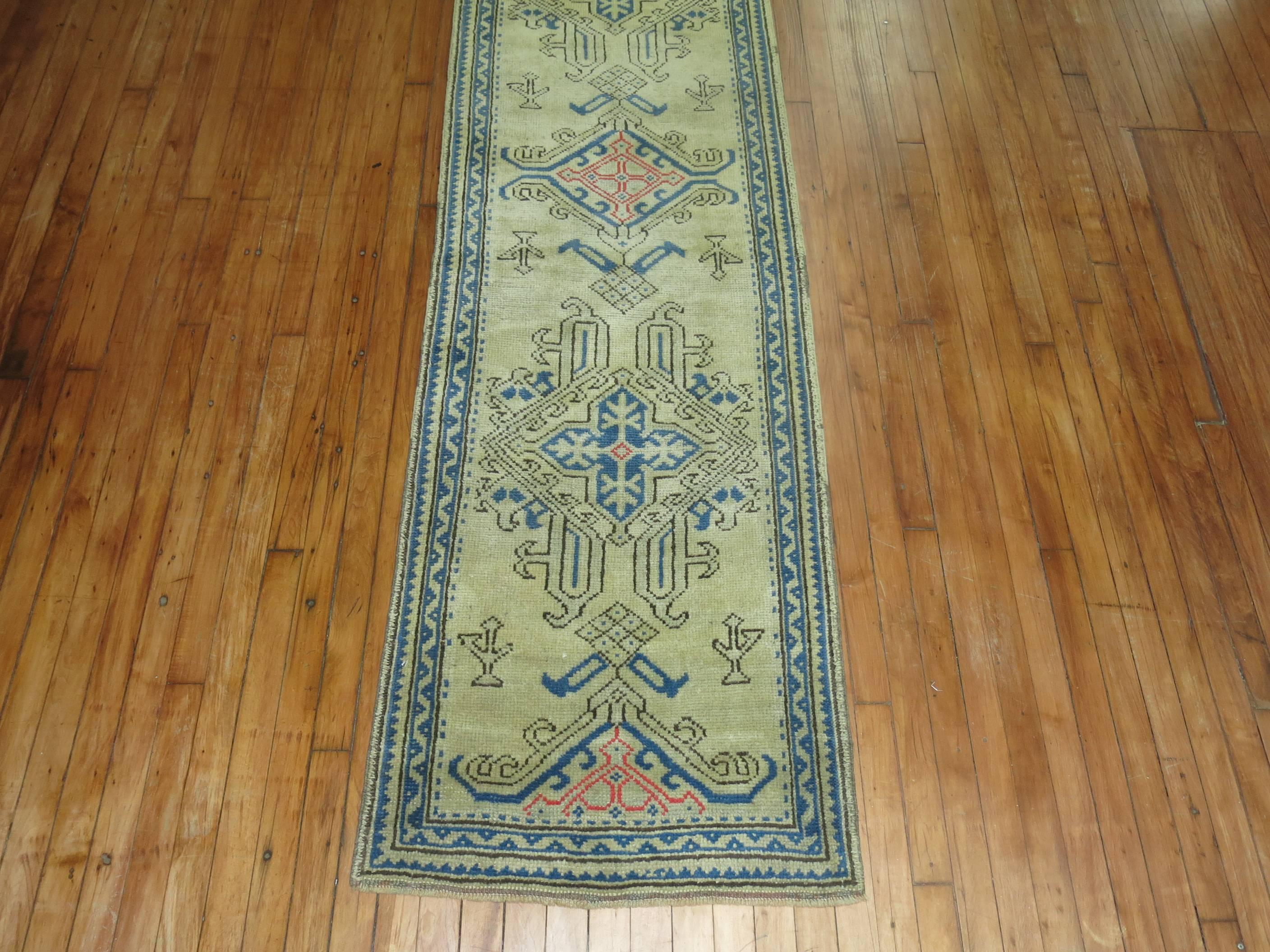 Turkish Antique Oushak Hallway Staircase Runner For Sale