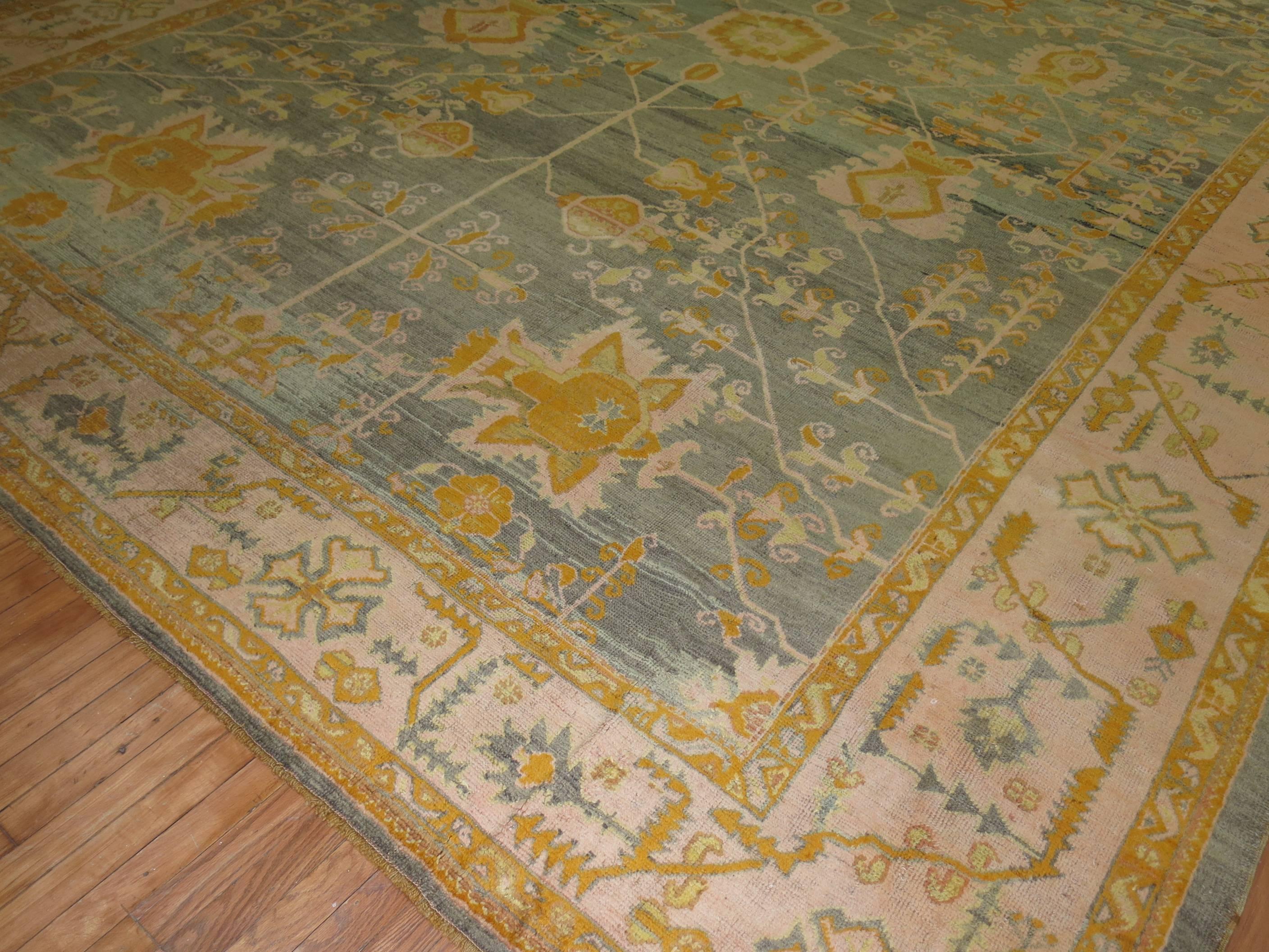 Hand-Woven Antique Turkish Oushak Decorative Rug For Sale