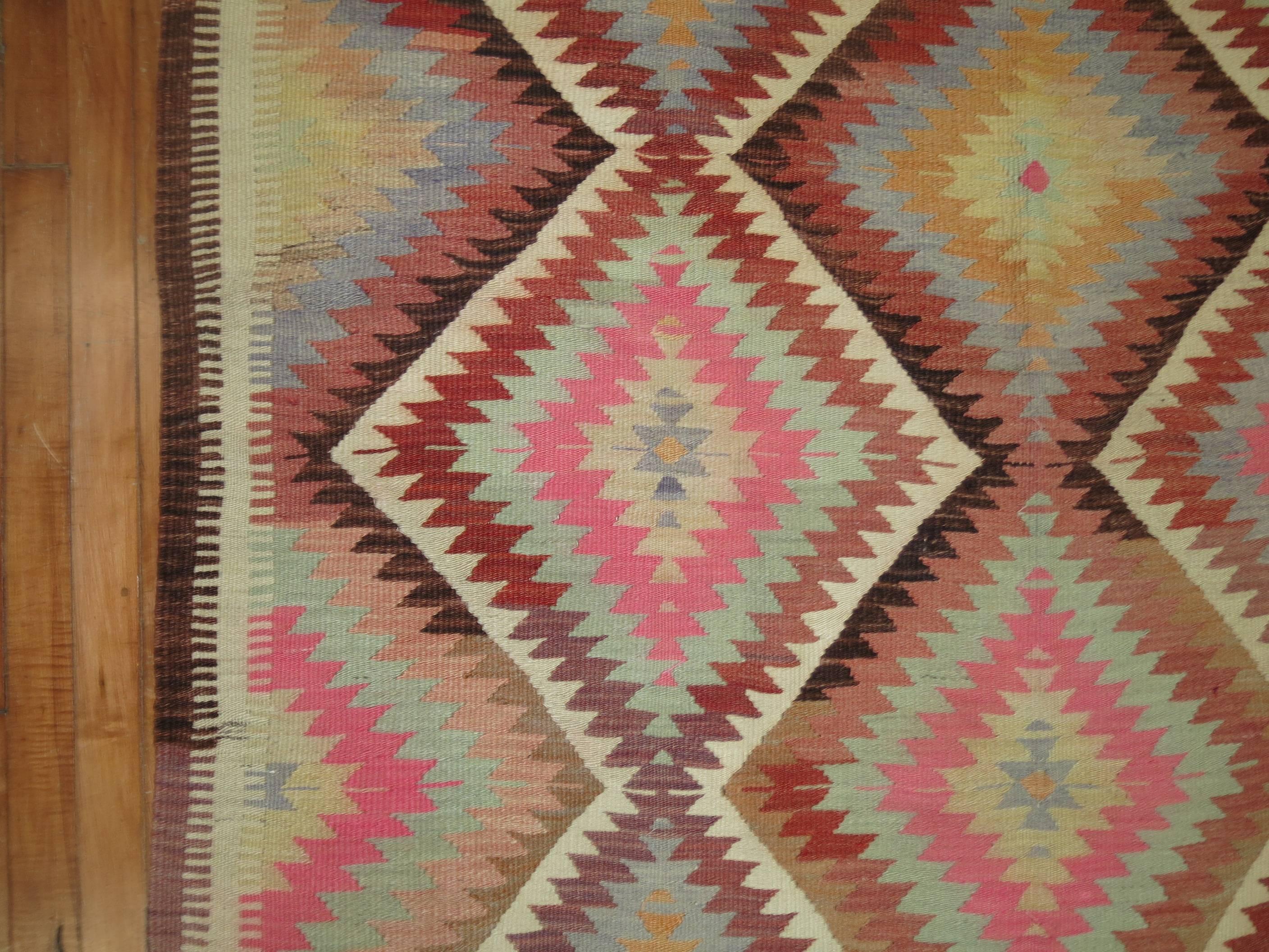 Kinetic Pastel Turkish Kilim Flat-Weave