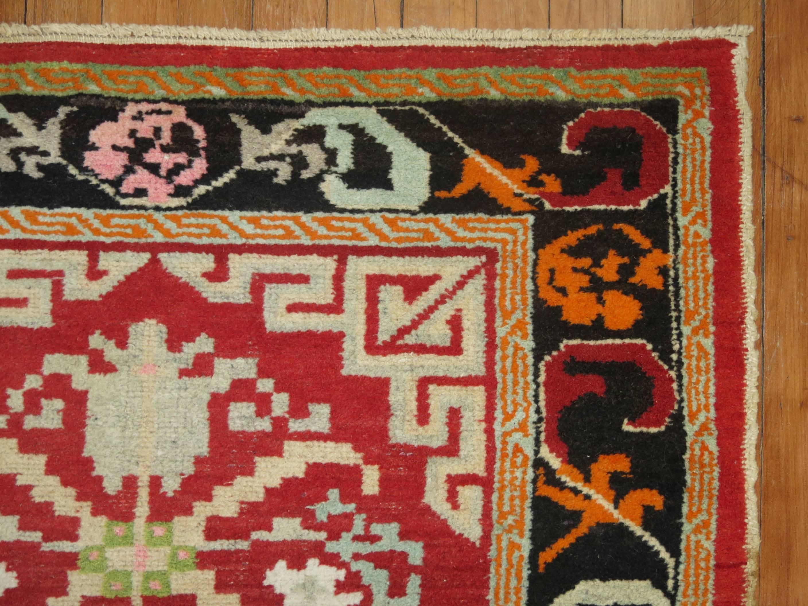 Chinese Export Vintage Turkish Rug influenced by Mongolian Style Rugs For Sale