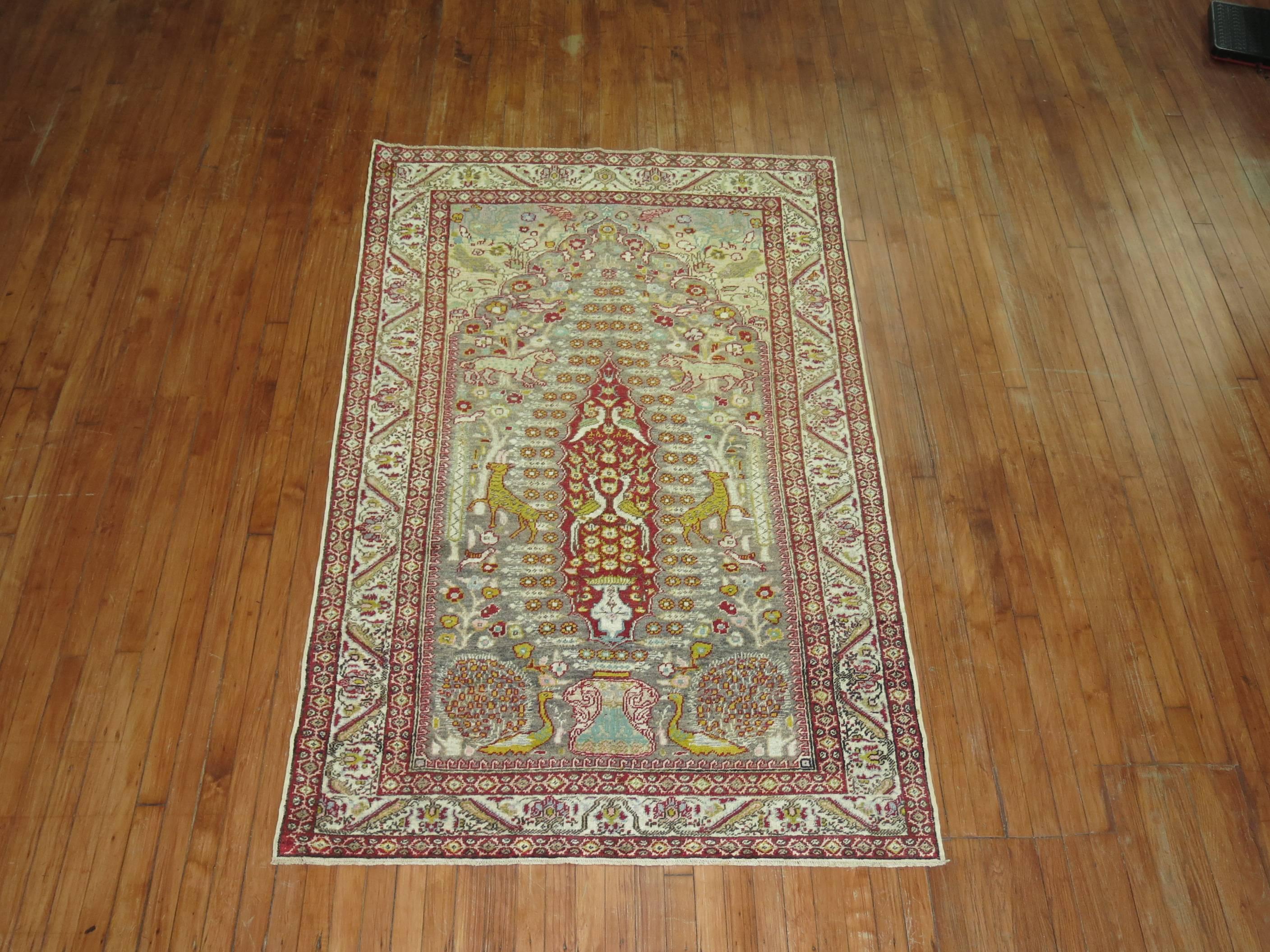 Zabihi Collection Animal Motif Turkish Pictorial Rug In Good Condition For Sale In New York, NY