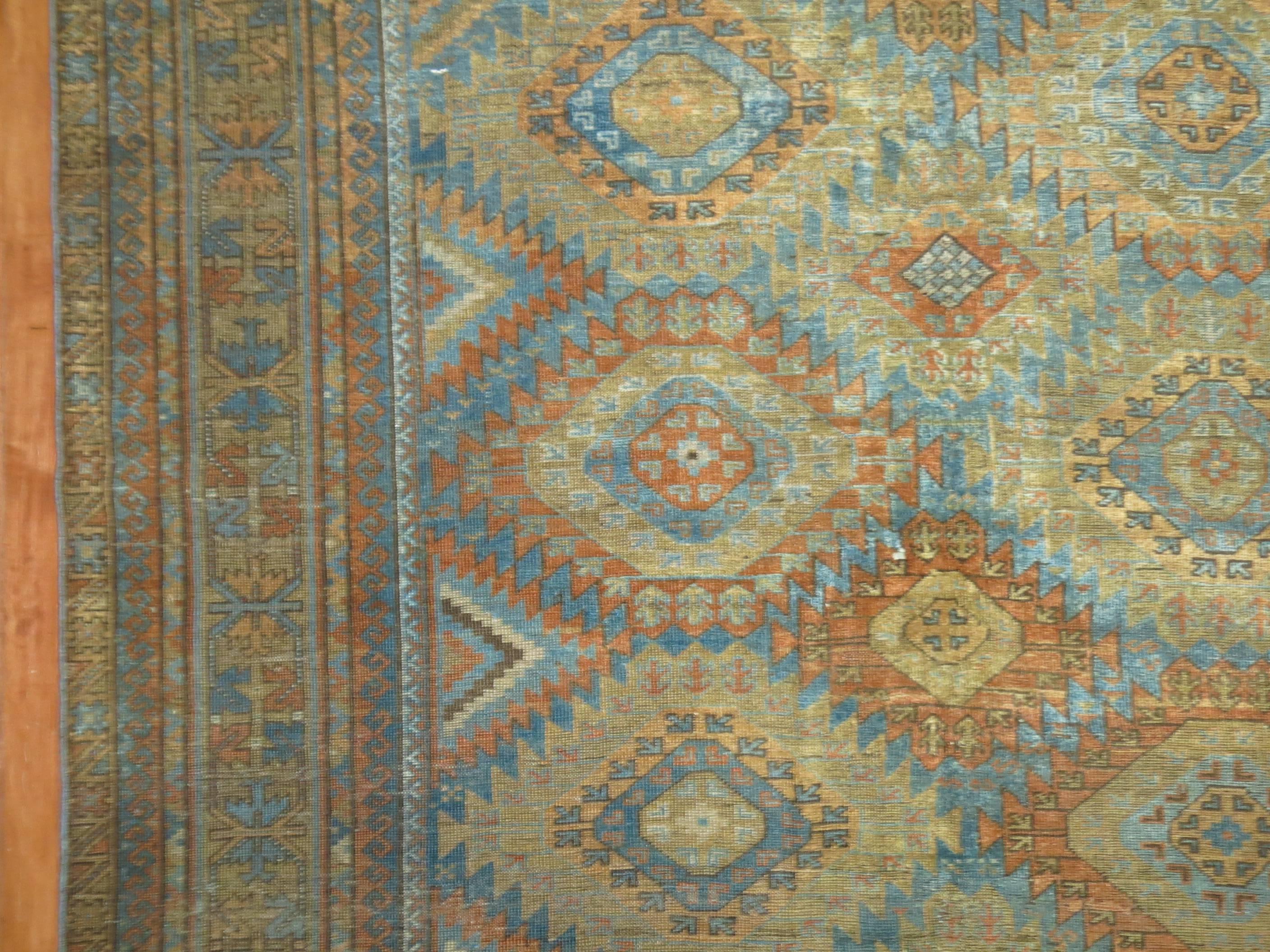 Hand-Knotted Tribal Antique Blue Caramel Persian Balouch Carpet