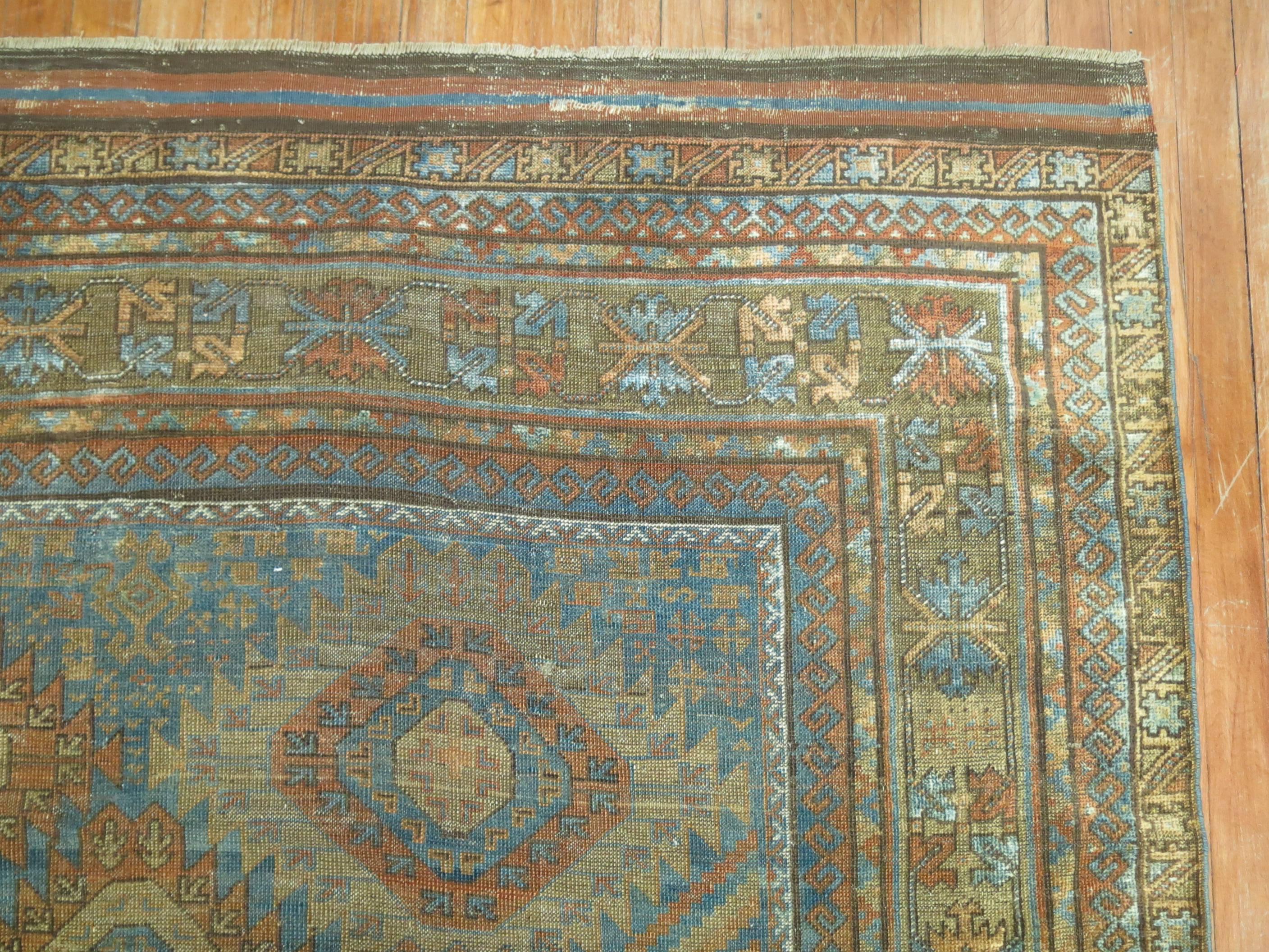 20th Century Tribal Antique Blue Caramel Persian Balouch Carpet
