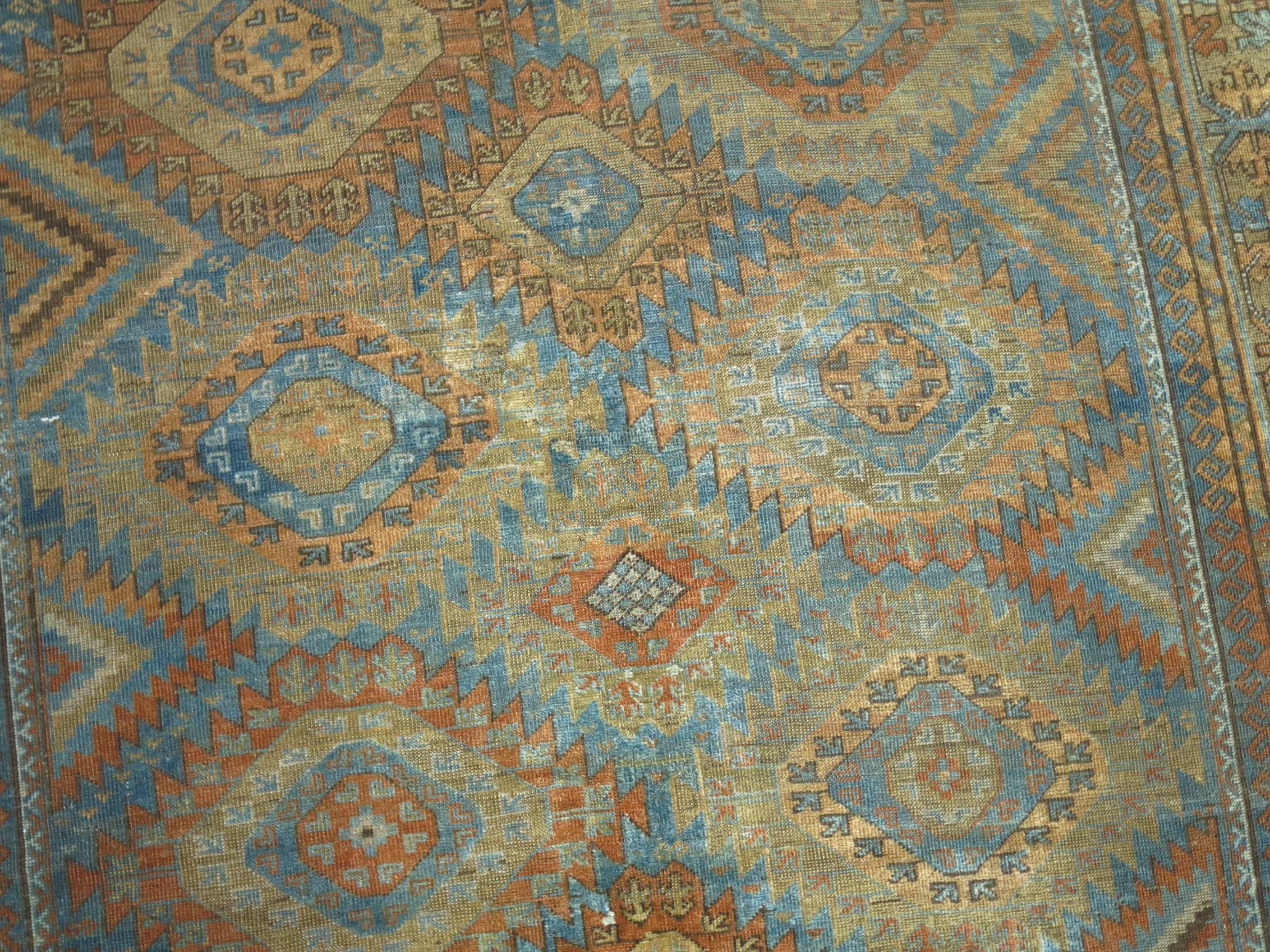 Afghan Tribal Antique Blue Caramel Persian Balouch Carpet