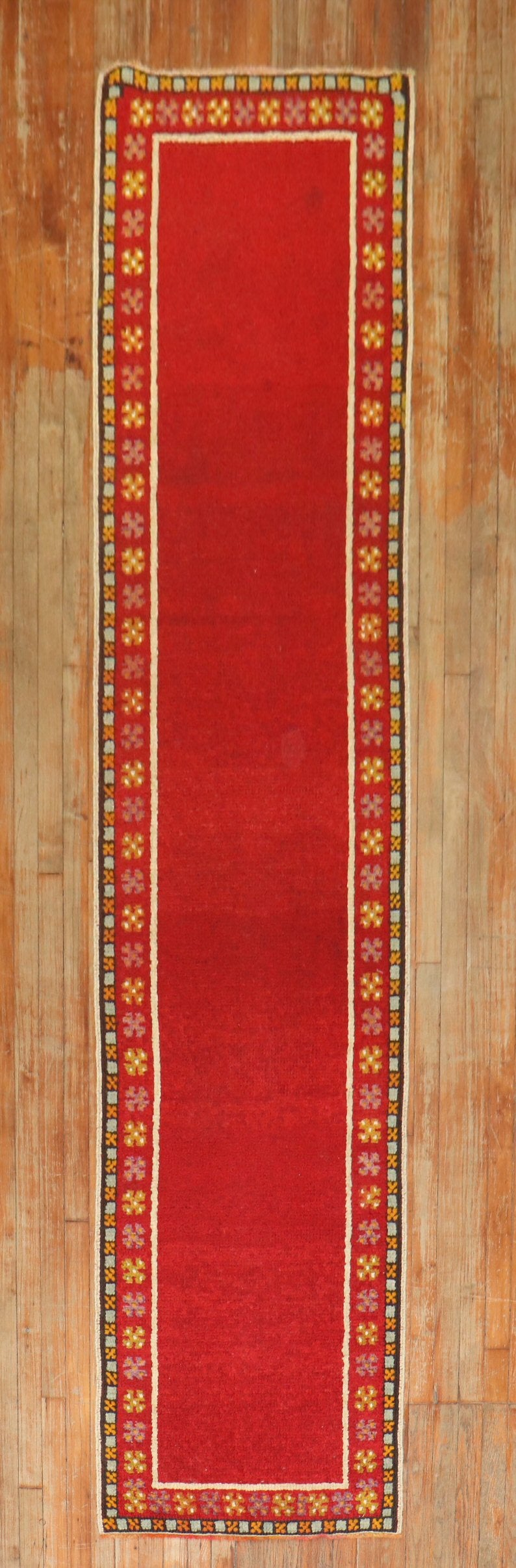 Strawberry Red Mid-20th Century Turkish Tulu Narrow Runner For Sale