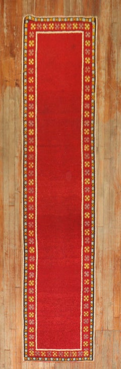 Vintage Strawberry Red Mid-20th Century Turkish Tulu Narrow Runner