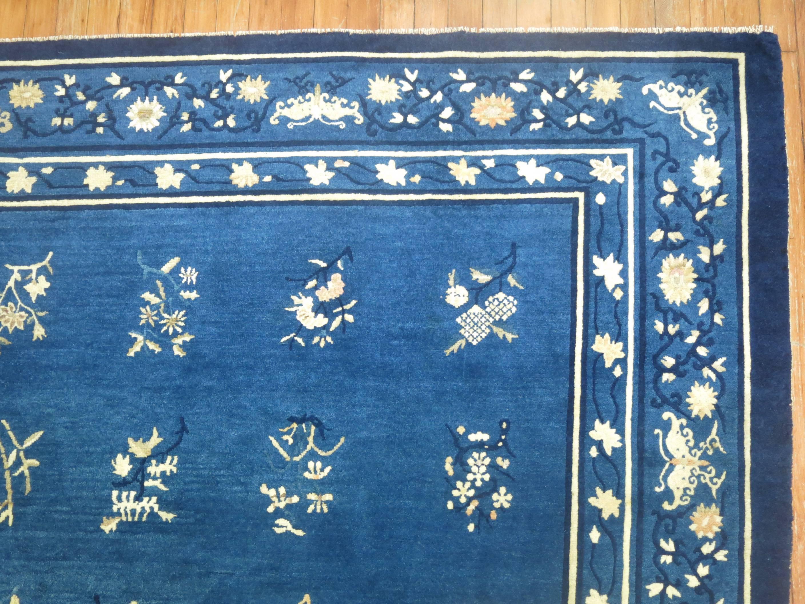 Wool Blue Antique Chinese Peking Room Size Carpet