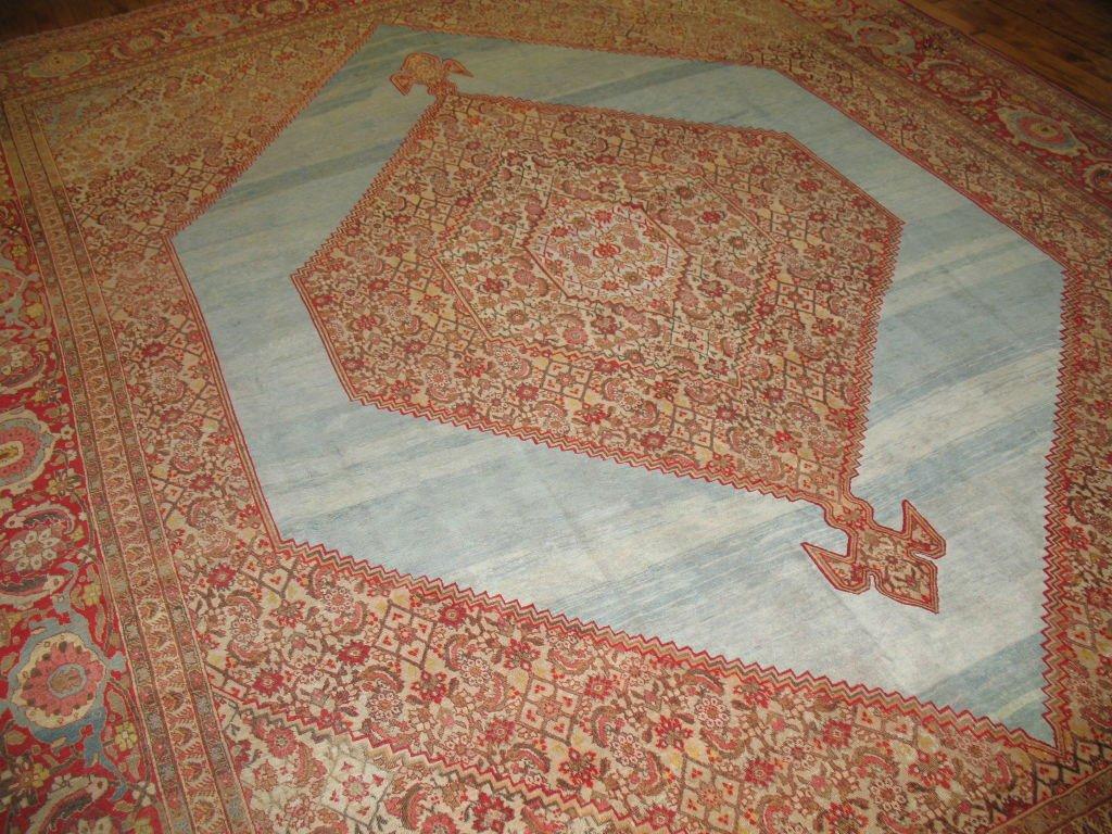Hand-Knotted 19th Century Antique Persian Tabriz Rug with Sky Blue Background