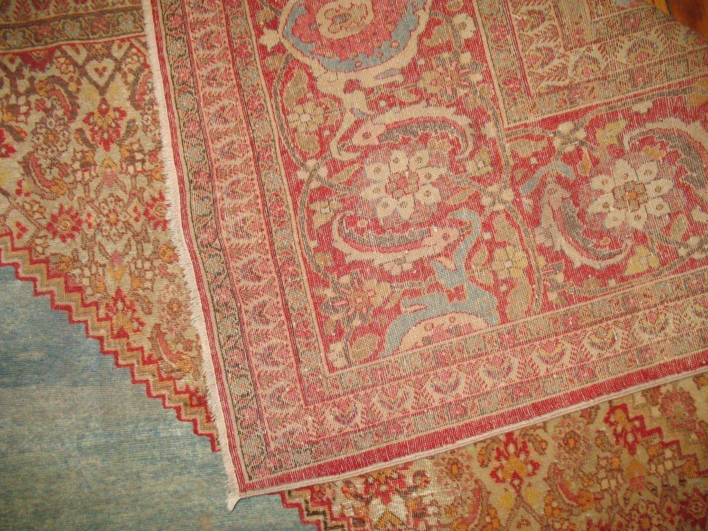 19th Century Antique Persian Tabriz Rug with Sky Blue Background In Excellent Condition In New York, NY