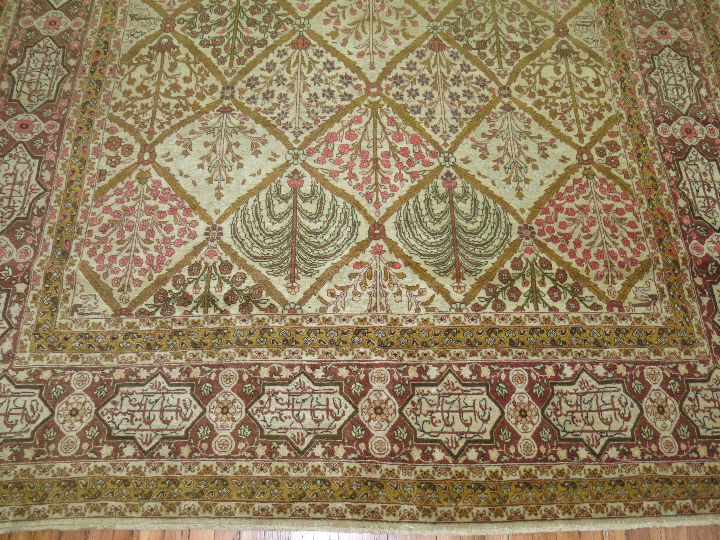 20th Century Stunning Garden Persian Tabriz Love Poem Room Size Carpet For Sale