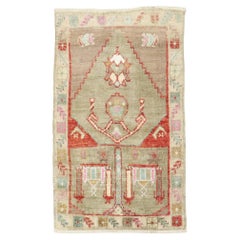 Zabiihi Collection Mid-Century Vintage Turkish Kars Pastel Color Prayer Rug