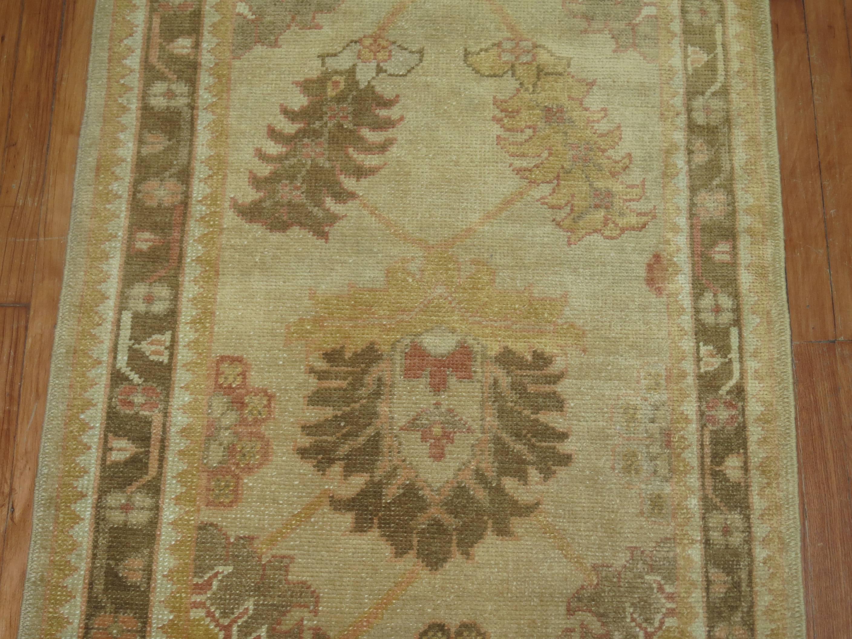 Traditional Wool Turkish Oushak Runner For Sale 1