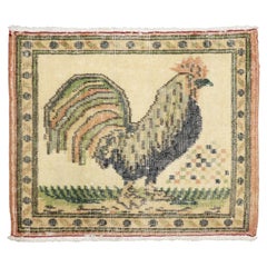 Zabihi Collection Vintage Turkish Ivory Field Rooster Mini Rug