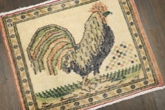 Zabihi Collection Vintage Turkish Ivory Field Rooster Mini Rug