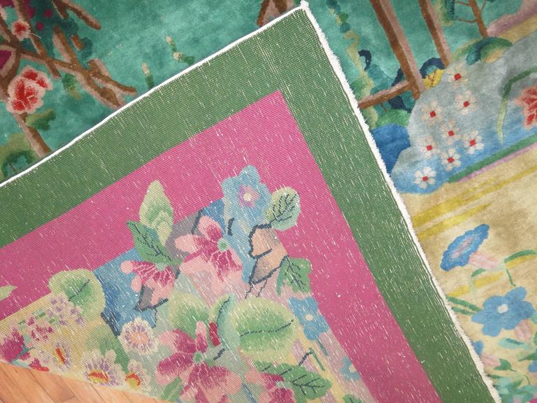Antique Chinese Art Deco Rug with Landscape Scenery at 1stDibs