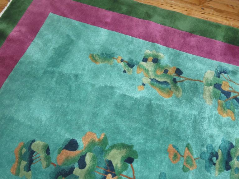 Antique Chinese Art Deco Rug with Landscape Scenery at 1stDibs
